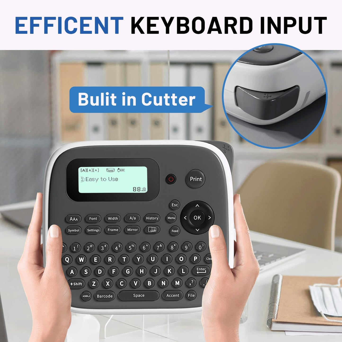 Label Maker Machine with Tape, Portable Label Maker with Keyboard, One-Touch Keys Labeler, Easy Label Maker Printer for Kitchen Office Kids School Stuff, EazeID D210S Gray