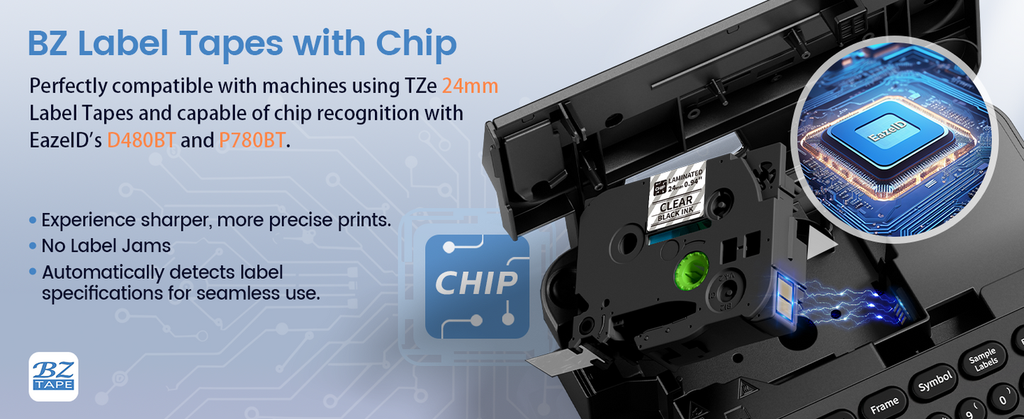 EazeID 24mm Label Tape Compatible with Brother P Touch Tze TZ Tape 24mm 0.94 Laminated Clear