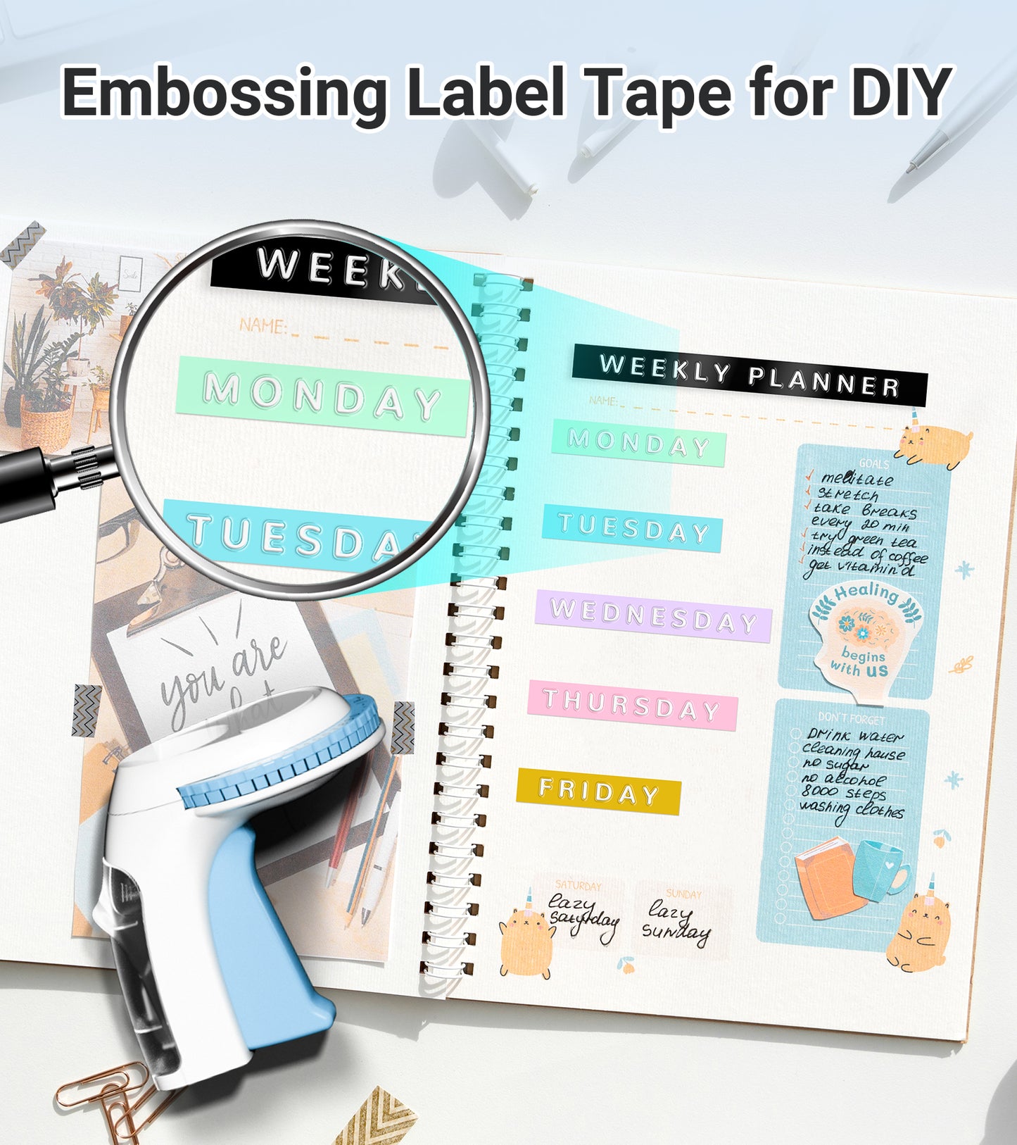 EazeID Embossing Label Maker Manual, Vintage Embossed Label Maker Machine with Tapes, Embosser Labeler with 10 Rolls Embossing 9mm Labels-Waterproof for Home Office School, DIY Crafting Scrapbooking