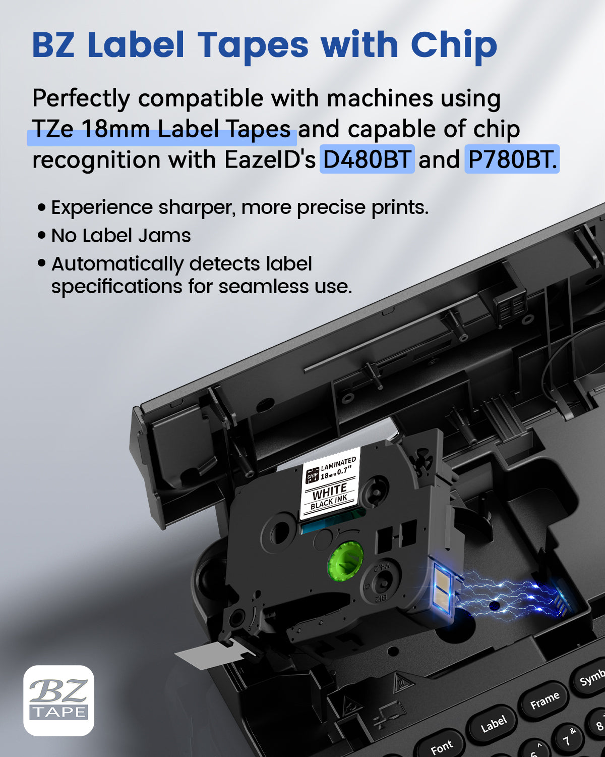 EazeID 18mm Label Tape Compatible with Brother P Touch Tze TZ Tape 18mm 0.7 Inch Laminated White