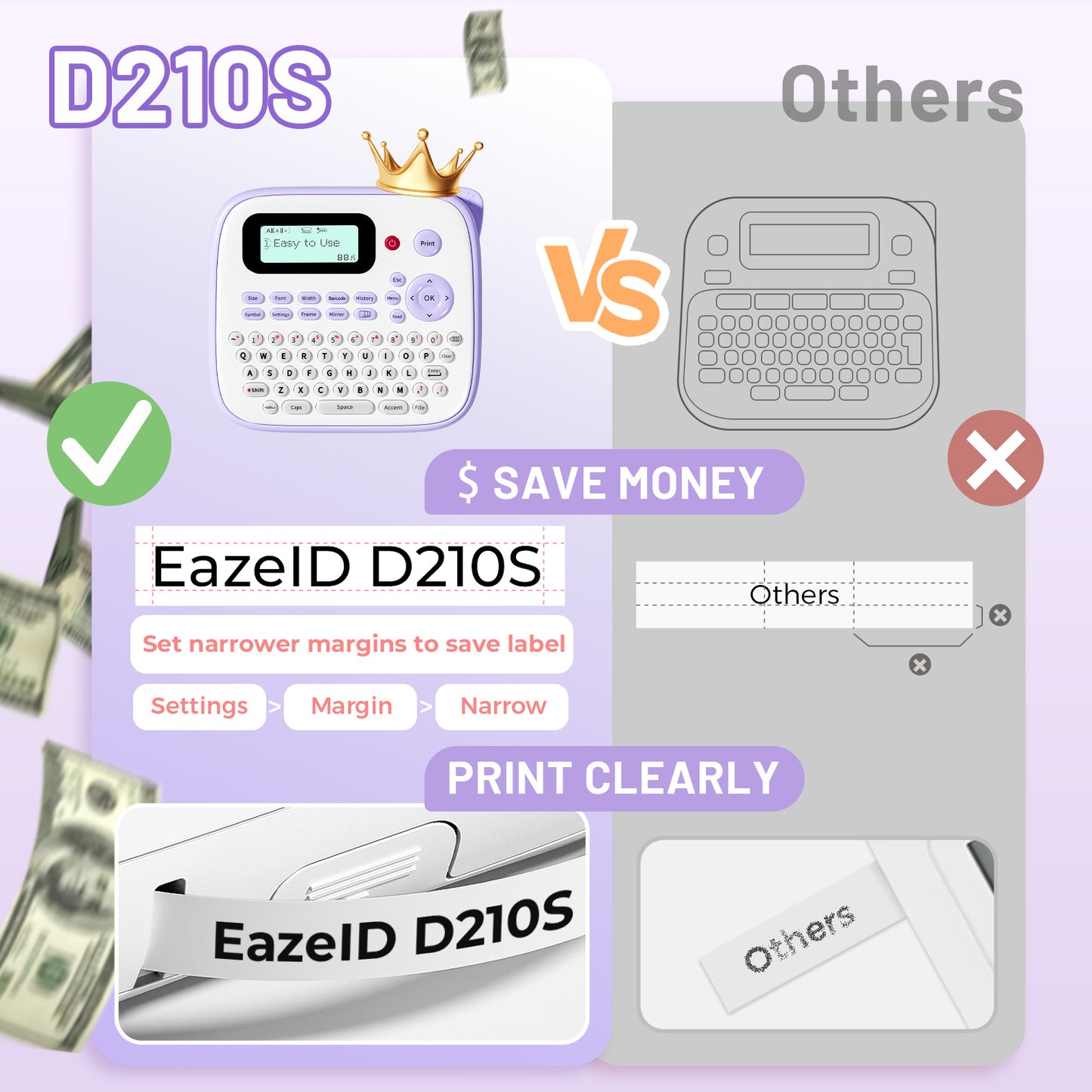 EazeID Label Maker Machine with-Tape, Label Maker Waterproof-Labels 12mm, Portable Labeler Purple for Teachers Kids, Desktop Labeler with Multiple Symbols &Fonts for Home Office School Use, D210S