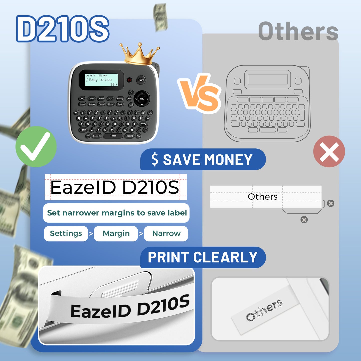 EazeID Label Maker Machine with-Tape, Label Maker Waterproof-Labels, Keyboard Labeler Machine Portable, D210S Desktop Labelmaker Multiple Symbols for Home Small Business Kids Teachers School Supplies