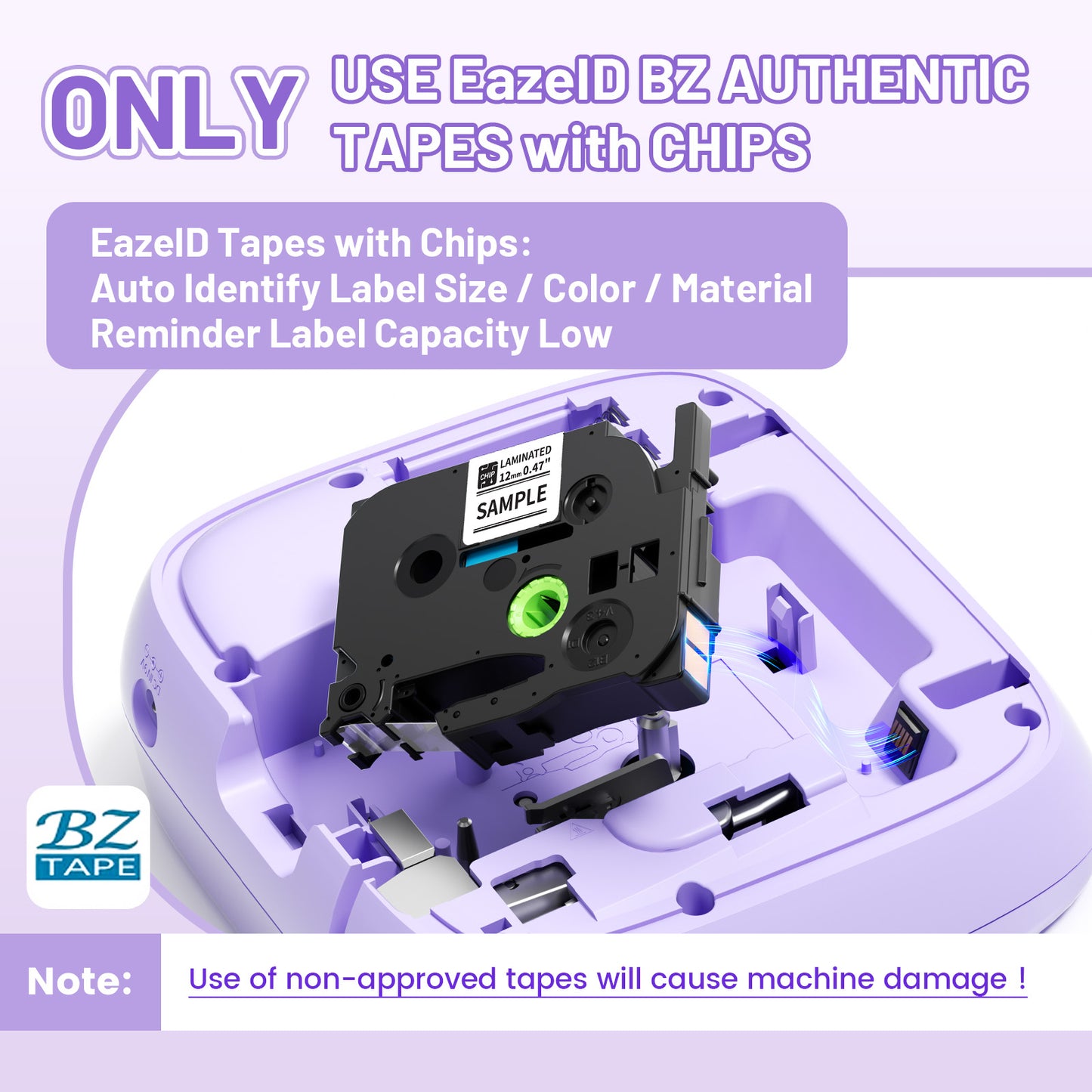 EazeID Label Maker Machine with-Tape, Label Maker Waterproof-Labels 12mm, Portable Labeler Purple for Teachers Kids, Desktop Labeler with Multiple Symbols &Fonts for Home Office School Use, D210S