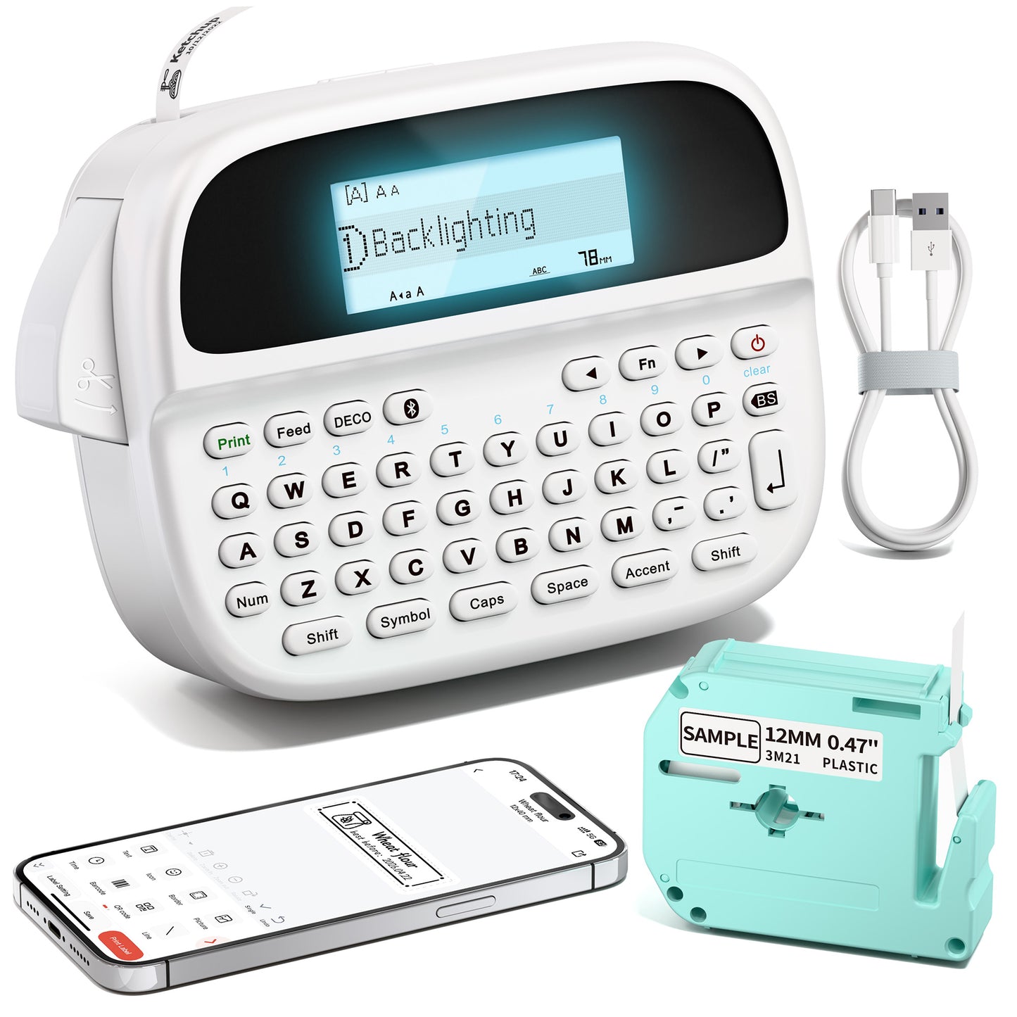 Label Maker Machine with-Tape, Rechargeable Label Maker Waterproof-Labels, Handheld Electric Label Maker with Keyboard, Backlit & Bluetooth Labeler, M950 for Home Kitchen Office School Kids Teachers