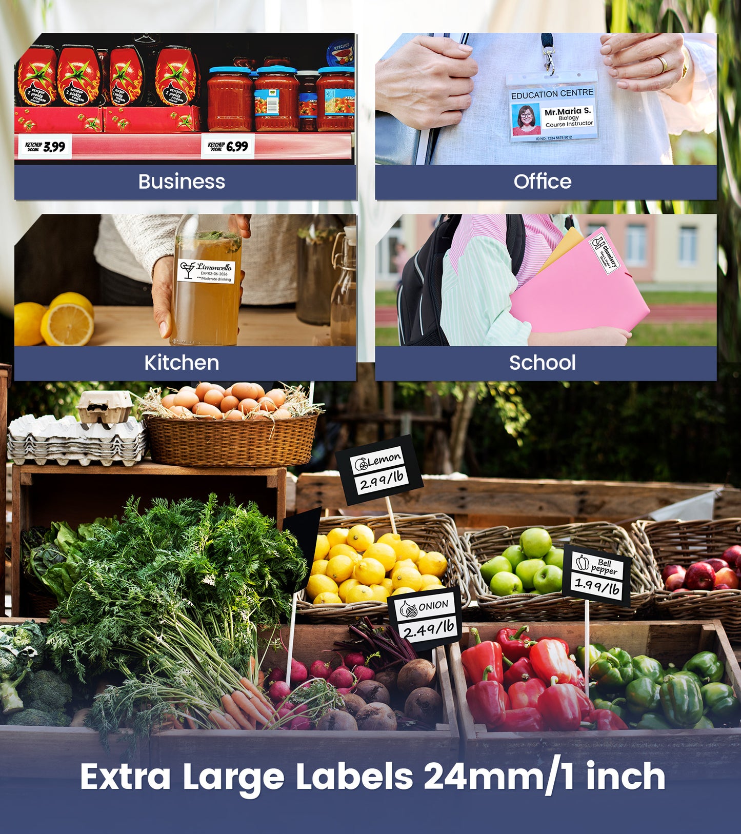 EazeID P780BT 1 Inch Label Maker Machine with Tape-24mm, Rechargeable Label Maker Bluetooth, 12mm 18mm 24mm Wide Labels-Waterproof, Auto Cut, Connect Phone & PC, Type-C Charging for Home Office Use