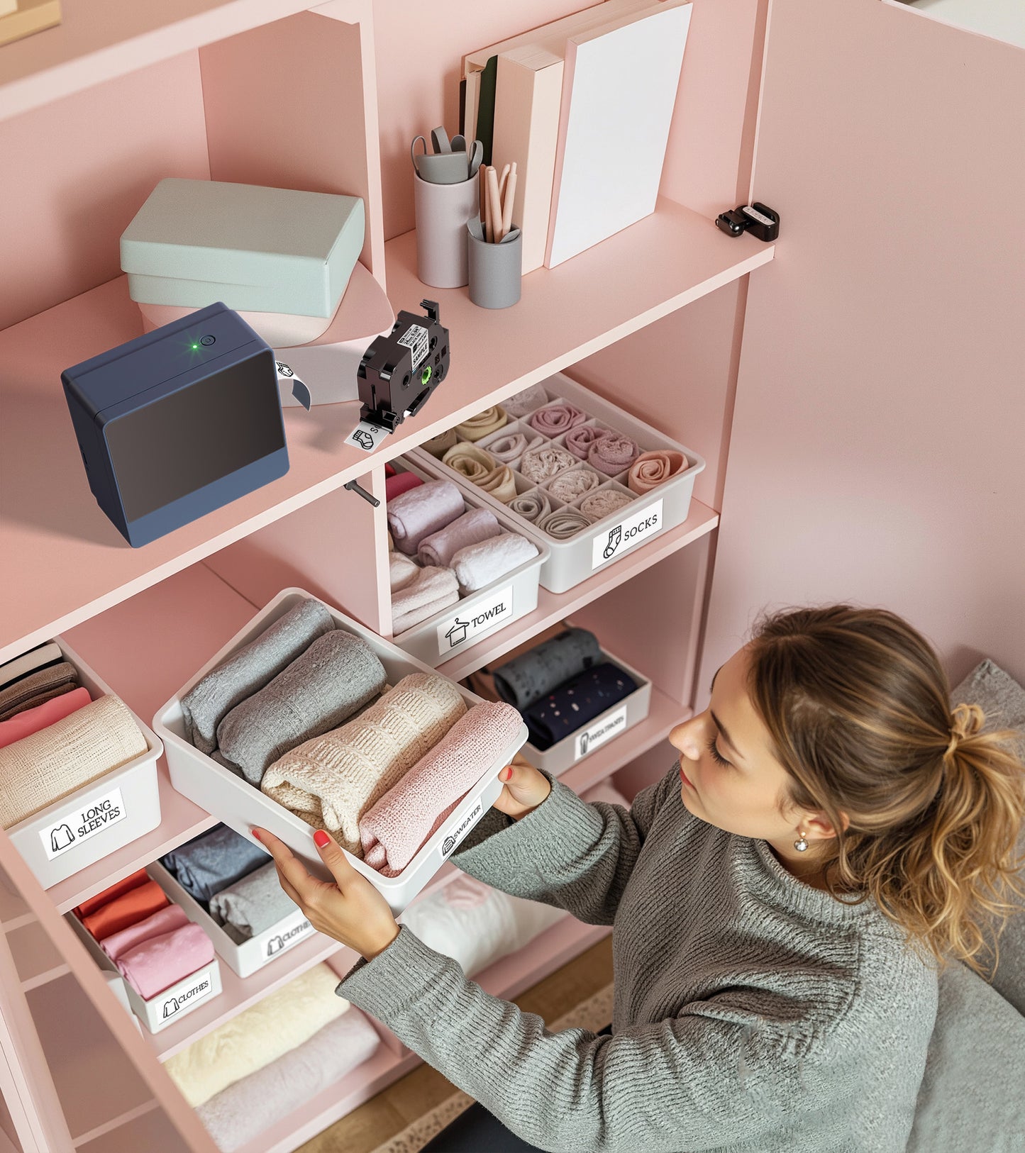 EazeID P780BT 1 Inch Label Maker Machine with Tape-24mm, Rechargeable Label Maker Bluetooth, 12mm 18mm 24mm Wide Labels-Waterproof, Auto Cut, Connect Phone & PC, Type-C Charging for Home Office Use