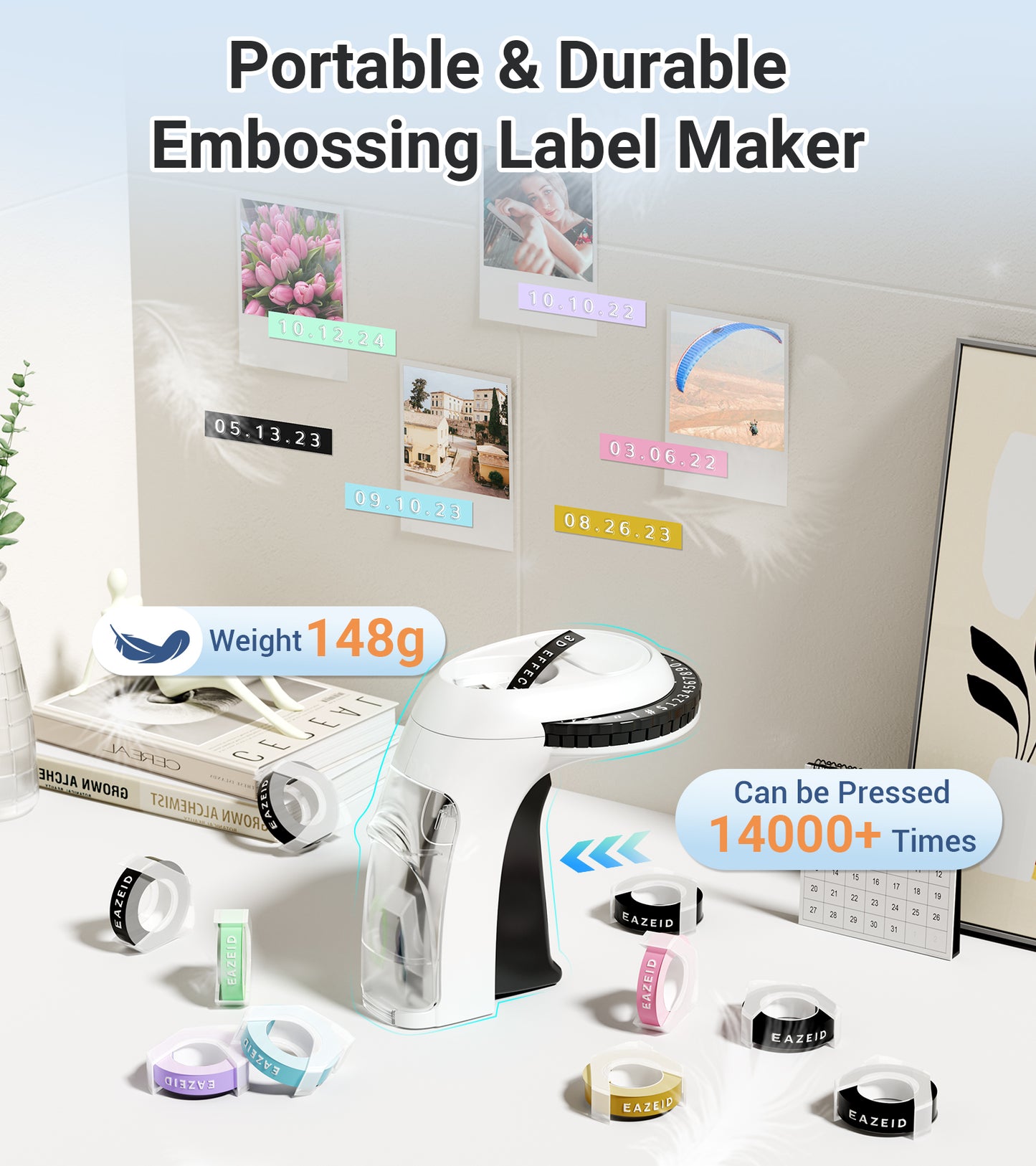 EazeID Embossing Label Maker Machine with 10 Rolls Tapes