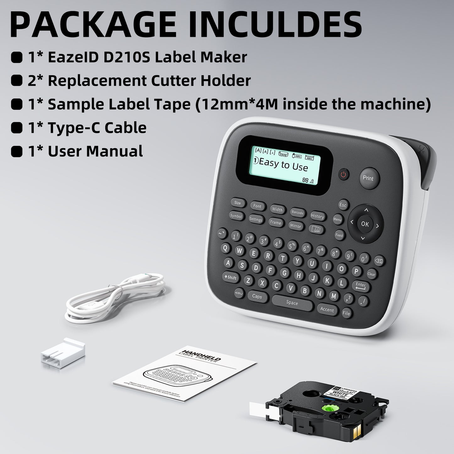 EazeID D210S Label Maker Machine with Tapes