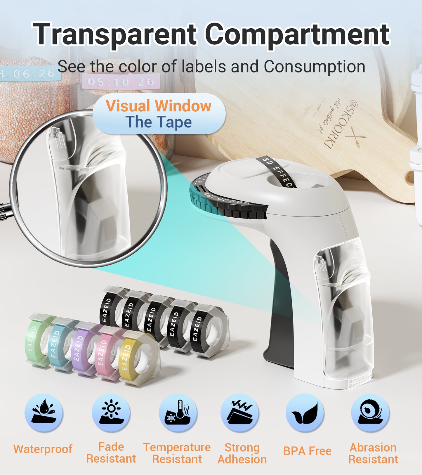 EazeID Embossing Label Maker Machine with 10 Rolls Tapes
