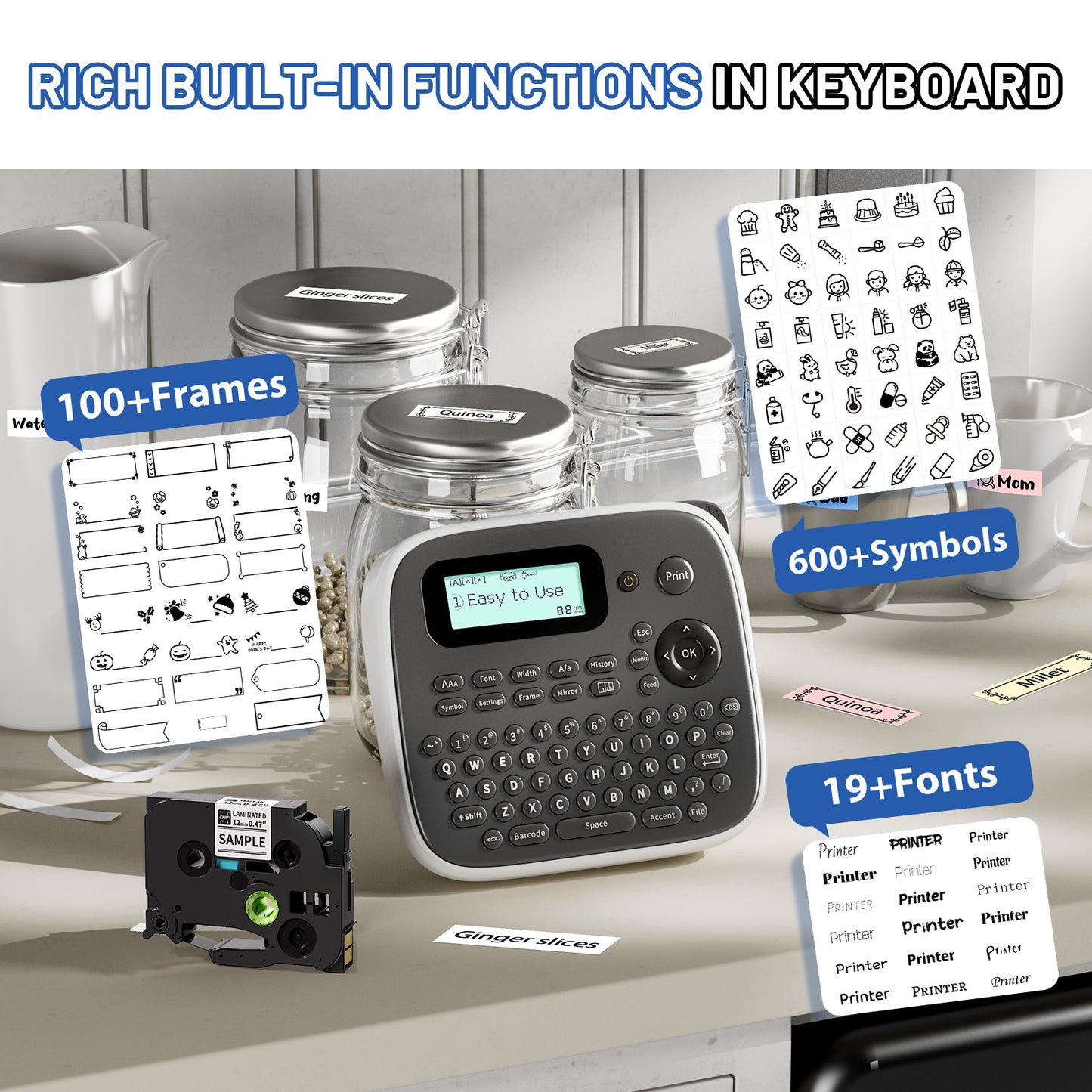 EazeID Label Maker Machine with-Tape, Label Maker Waterproof-Labels, Keyboard Labeler Machine Portable, D210S Desktop Labelmaker Multiple Symbols for Home Small Business Kids Teachers School Supplies