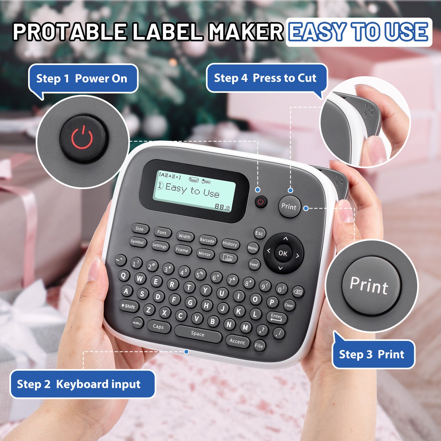 EazeID Label Maker Machine with-Tape, Label Maker Waterproof-Labels, Keyboard Labeler Machine Portable, D210S Desktop Labelmaker Multiple Symbols for Home Small Business Kids Teachers School Supplies