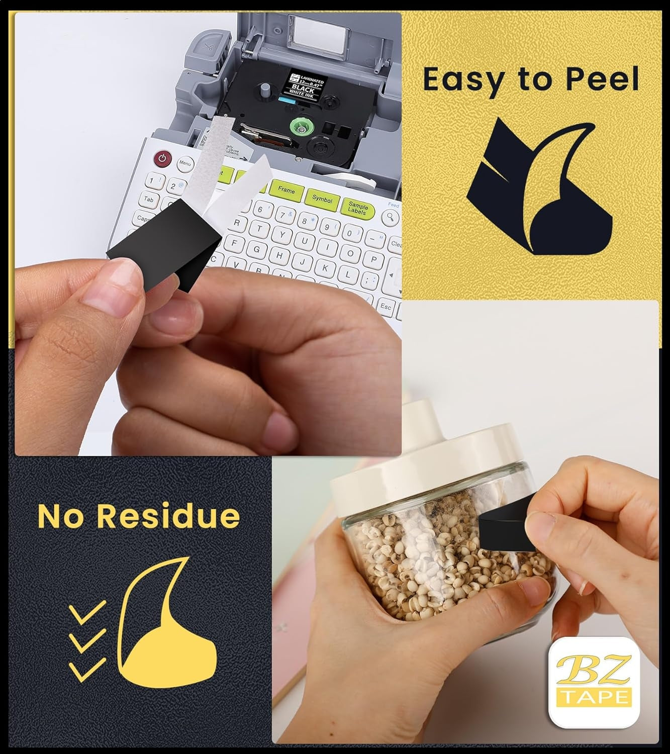 Label Maker Tape Black Replacement for Brother TZe335 TZe-335  P Touch Label Tape TZe TZ 12mm 0.47 Laminated for Brother PT-D210 PT-D220 PT-H110 PT-D400 PT-D600, White on Black 5-Pack