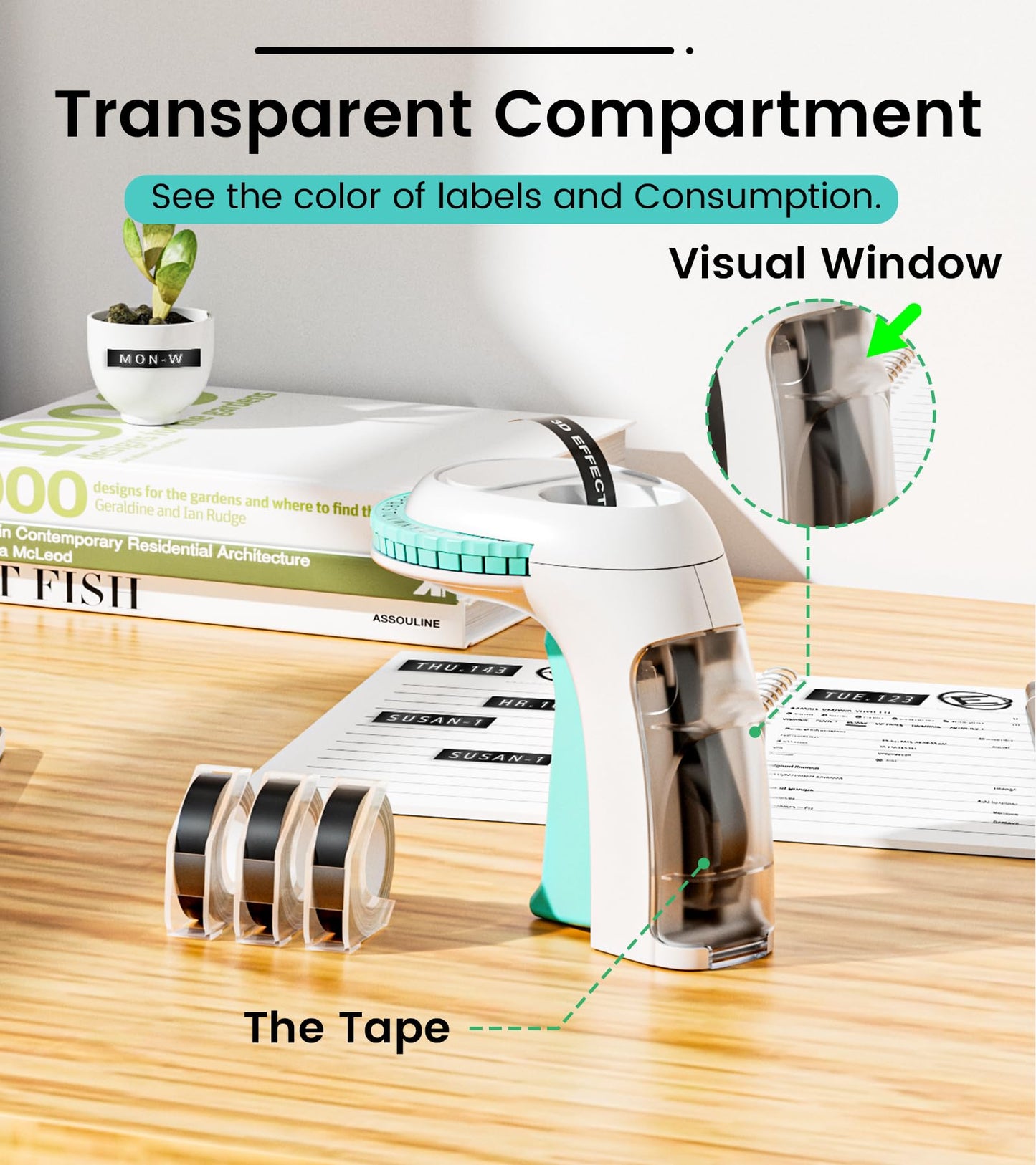 EazeID Embossing Label Maker Machine, Embossed Label Maker Handheld, Retro Label Maker Omega S Labelling Machine with 3 Embossing Label Tape 3/8''(9mm) for Home Office and DIY, Green