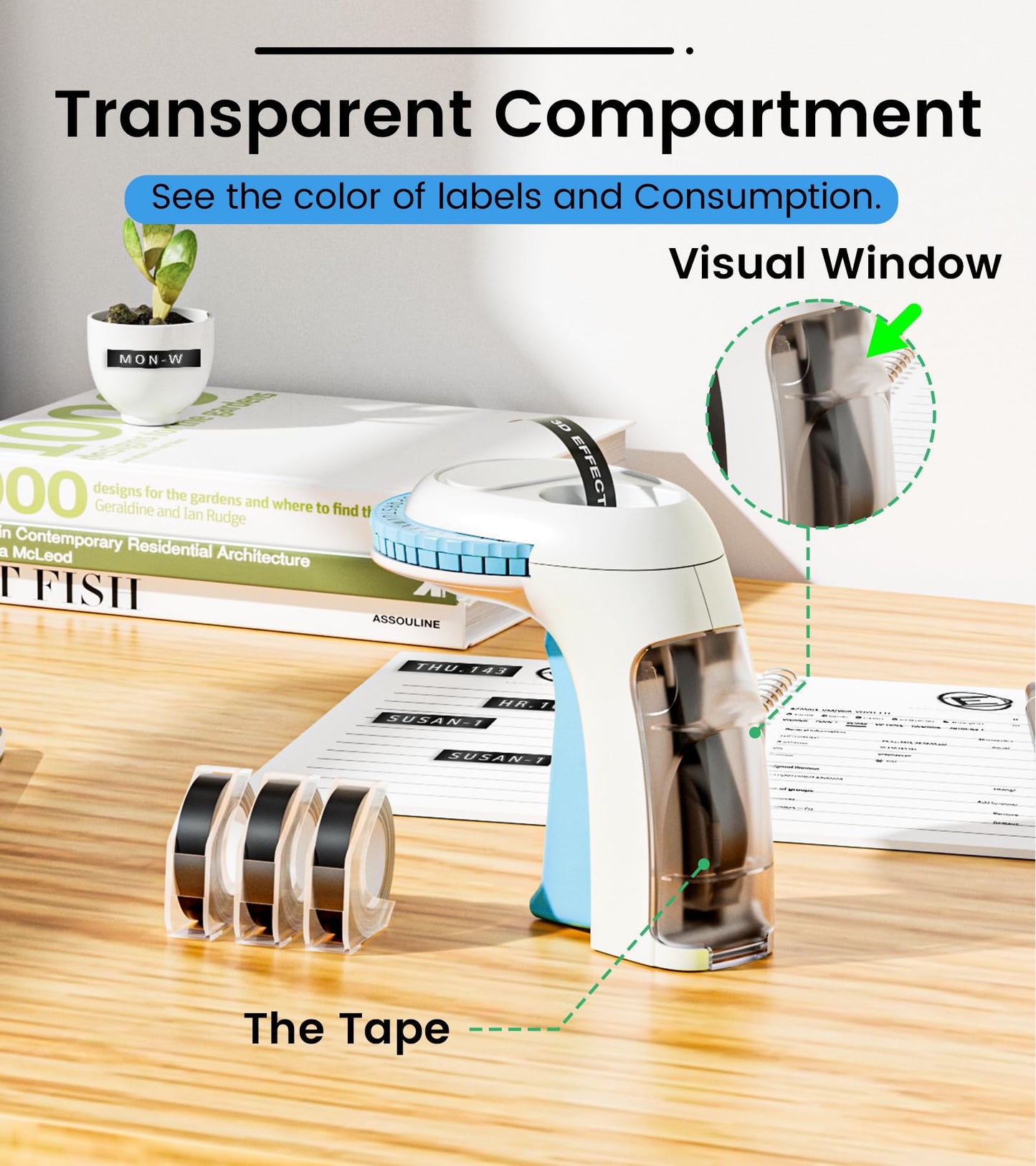 Embossing Label Maker Machine with Tapes, Omega S Vintage 3D Embosser, Old School Handheld Label Printer, Portable Retro Manual Embossed Labeler for Home Office School DIY, Blue