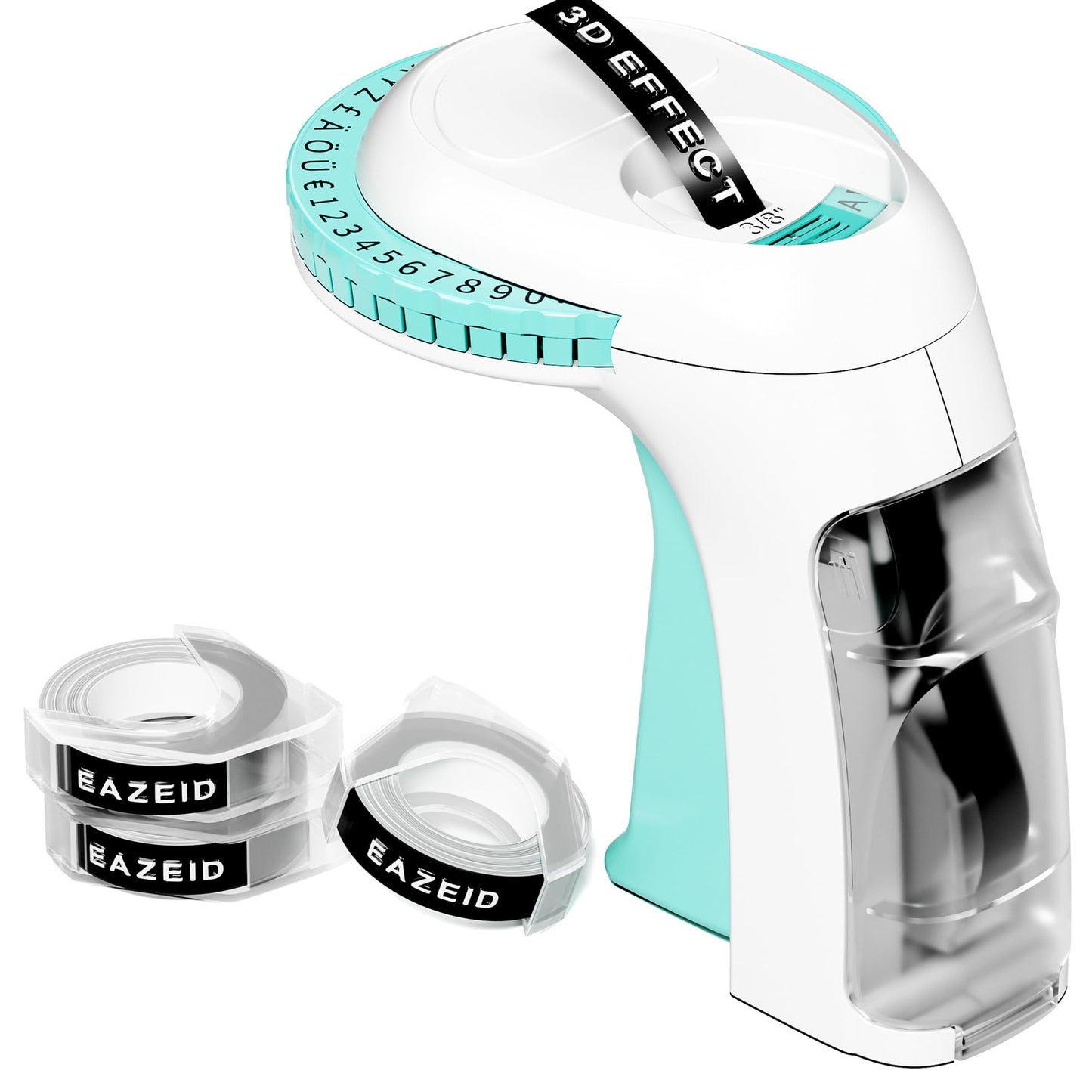 EazeID Embossing Label Maker Machine, Embossed Label Maker Handheld, Retro Label Maker Omega S Labelling Machine with 3 Embossing Label Tape 3/8''(9mm) for Home Office and DIY, Green
