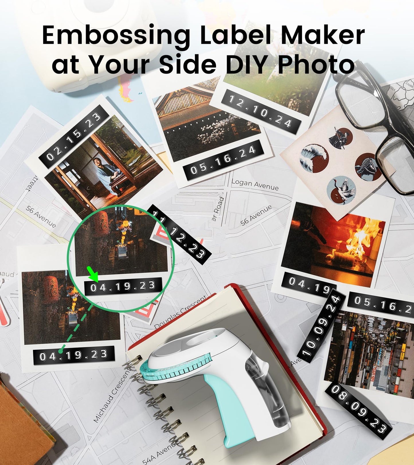 EazeID Embossing Label Maker Machine, Embossed Label Maker Handheld, Retro Label Maker Omega S Labelling Machine with 3 Embossing Label Tape 3/8''(9mm) for Home Office and DIY, Green