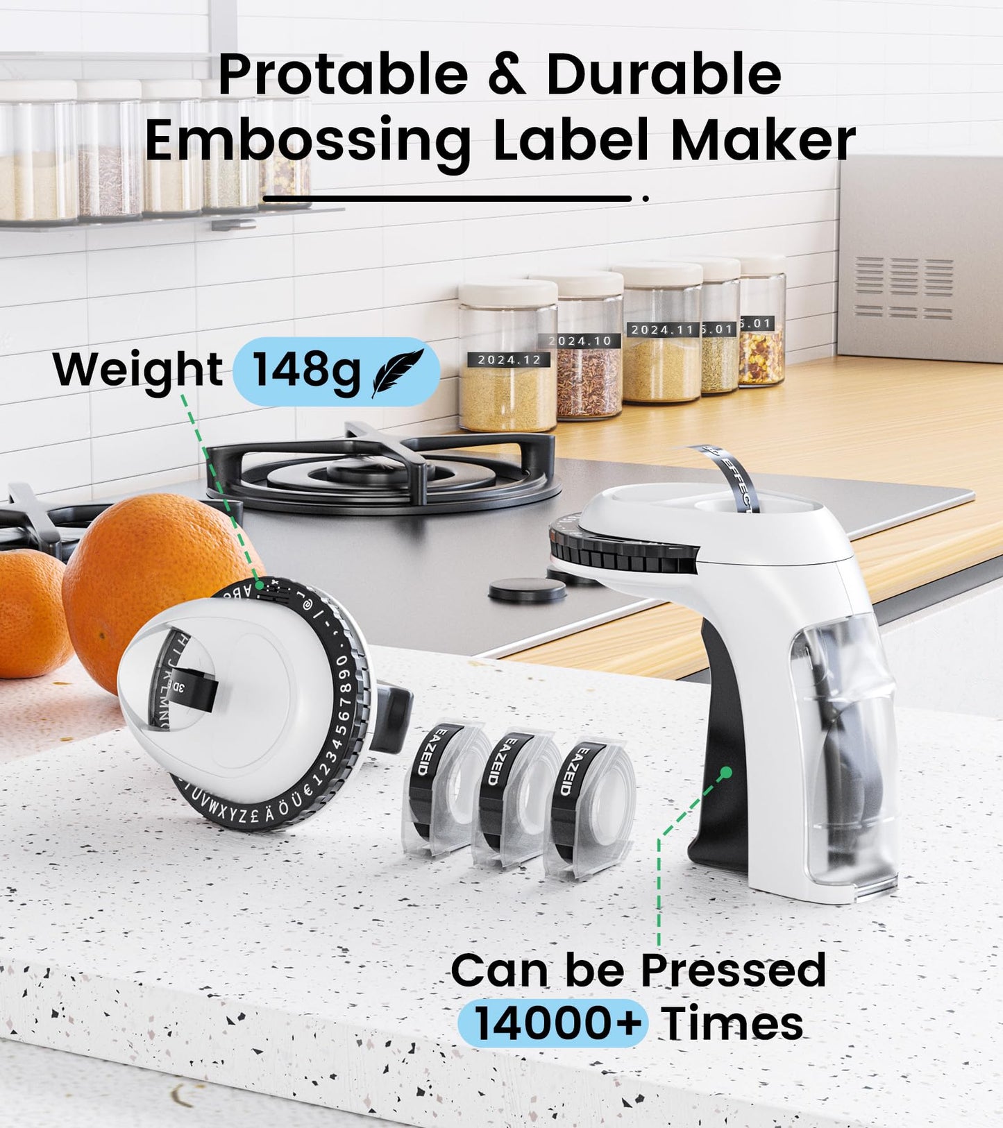 EazeID Embossed Label Maker Machine, Retro Embossing Label Maker Handheld, Vintage Omega Home Label Printer Labelling Machine with 3 Embossing Label Maker Tape 3/8''(9mm) for Kids and Elderly-Black