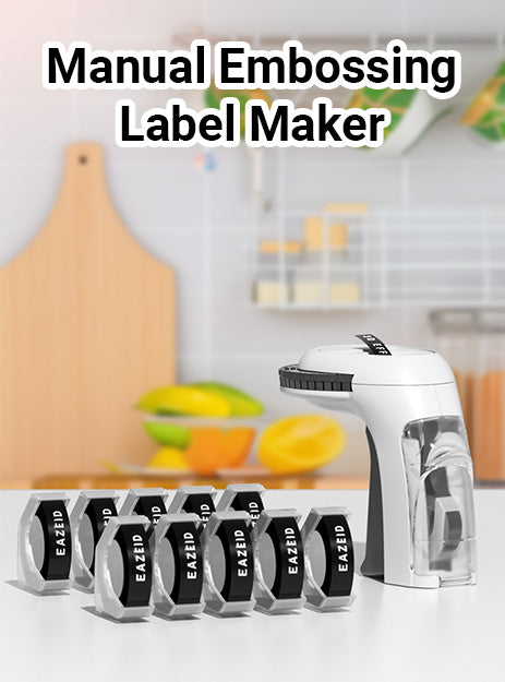 EazeID Embossing Label Maker, Embossed Label Maker Labels-Waterproof for Scrapbooking Supplies, Vintage Manual Labeler Machine with 3D 10-Roll Tapes Black for Home Office & Kids School Items