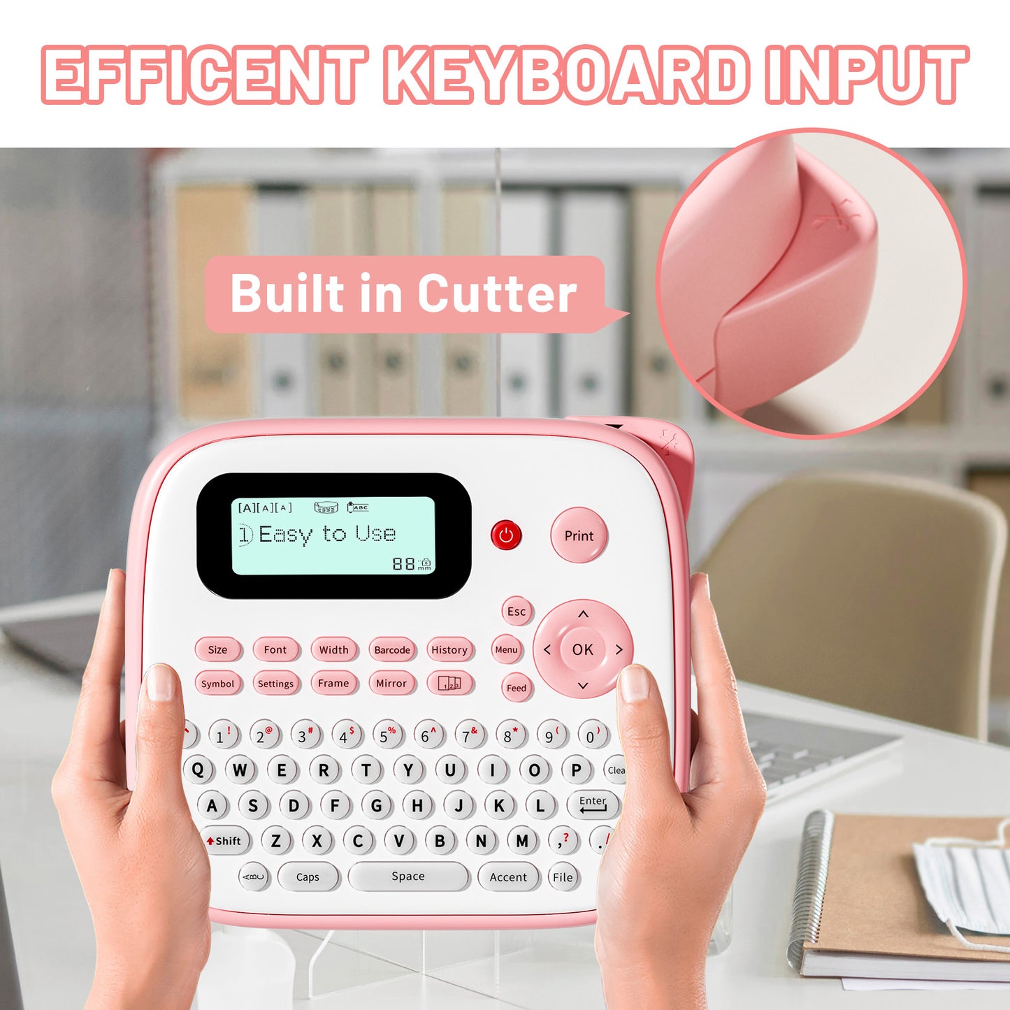 EazeID Pink Label Maker Machine with-Tape, Portable Kids Label Maker, Handheld Electric Label Maker with keyboard, D210S Easy Labeler with Multiple Fonts Frame Barcode for Home Office School Supplies