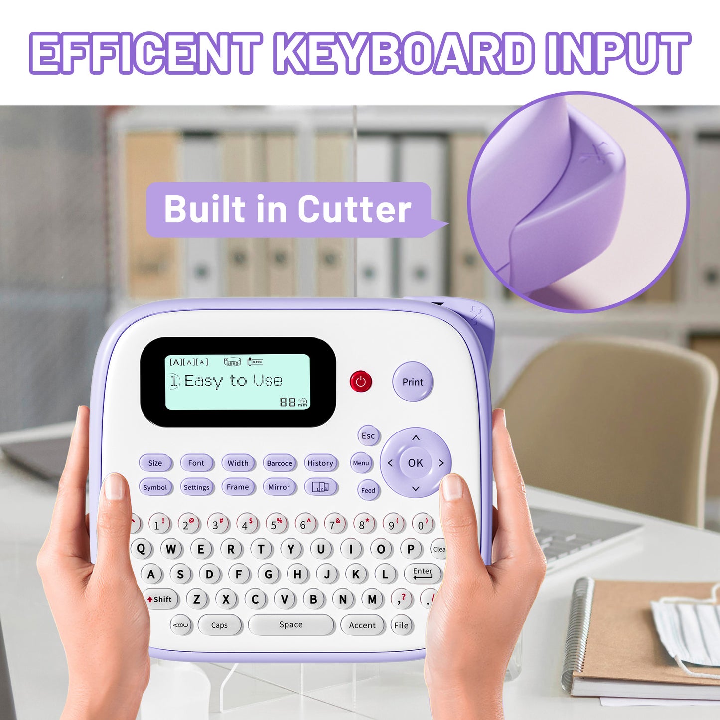 EazeID Label Maker Machine with-Tape, Label Maker Waterproof-Labels 12mm, Portable Labeler Purple for Teachers Kids, Desktop Labeler with Multiple Symbols &Fonts for Home Office School Use, D210S