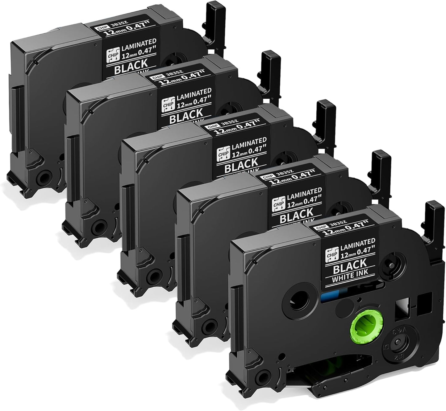 Label Maker Tape Black Replacement for Brother TZe335 TZe-335  P Touch Label Tape TZe TZ 12mm 0.47 Laminated for Brother PT-D210 PT-D220 PT-H110 PT-D400 PT-D600, White on Black 5-Pack