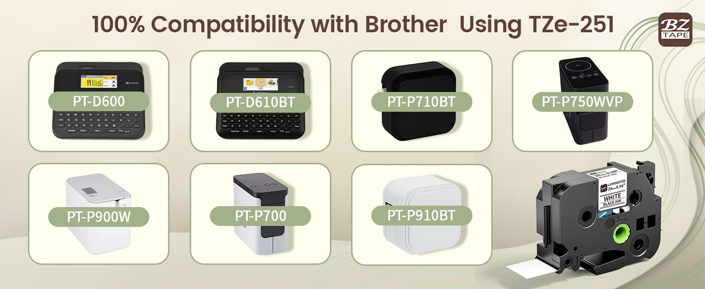 EazeID 24mm Label Tape Compatible with Brother P Touch Tze TZ Tape 24mm 0.94 Laminated White