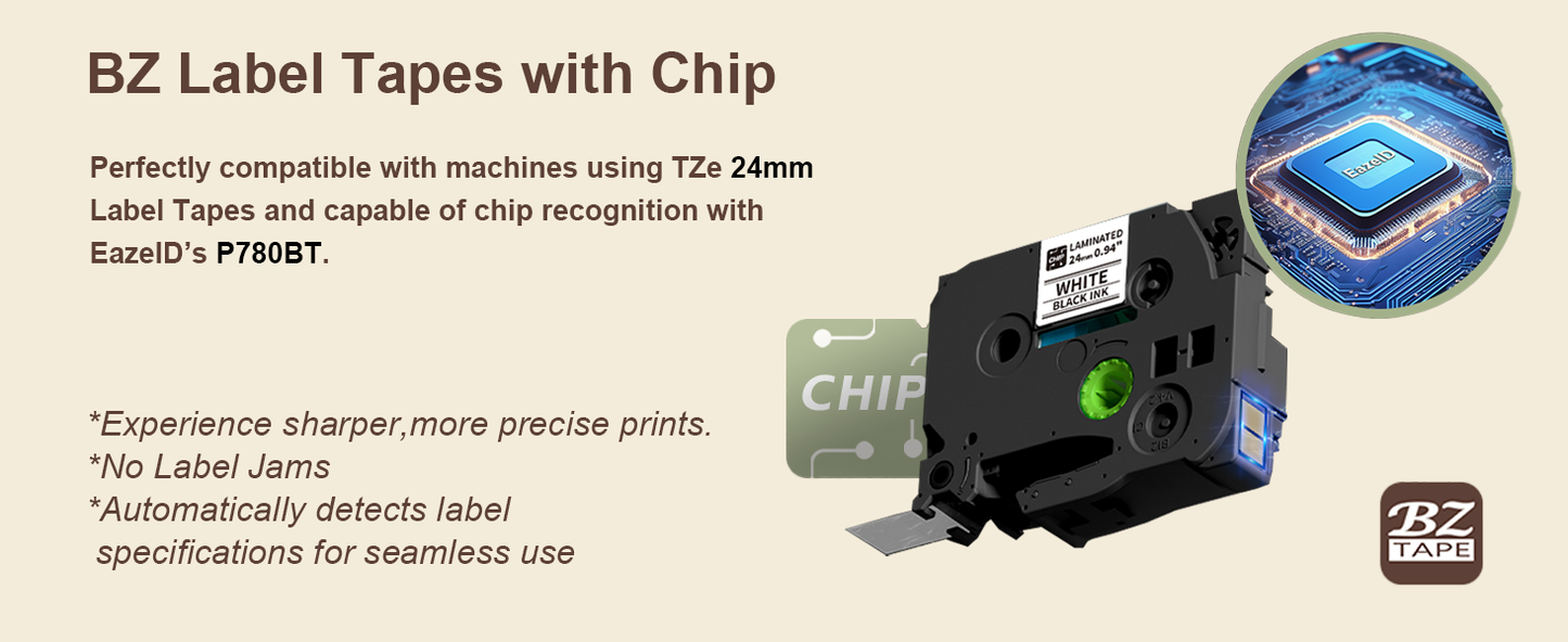 EazeID 24mm Label Tape Compatible with Brother P Touch Tze TZ Tape 24mm 0.94 Laminated White