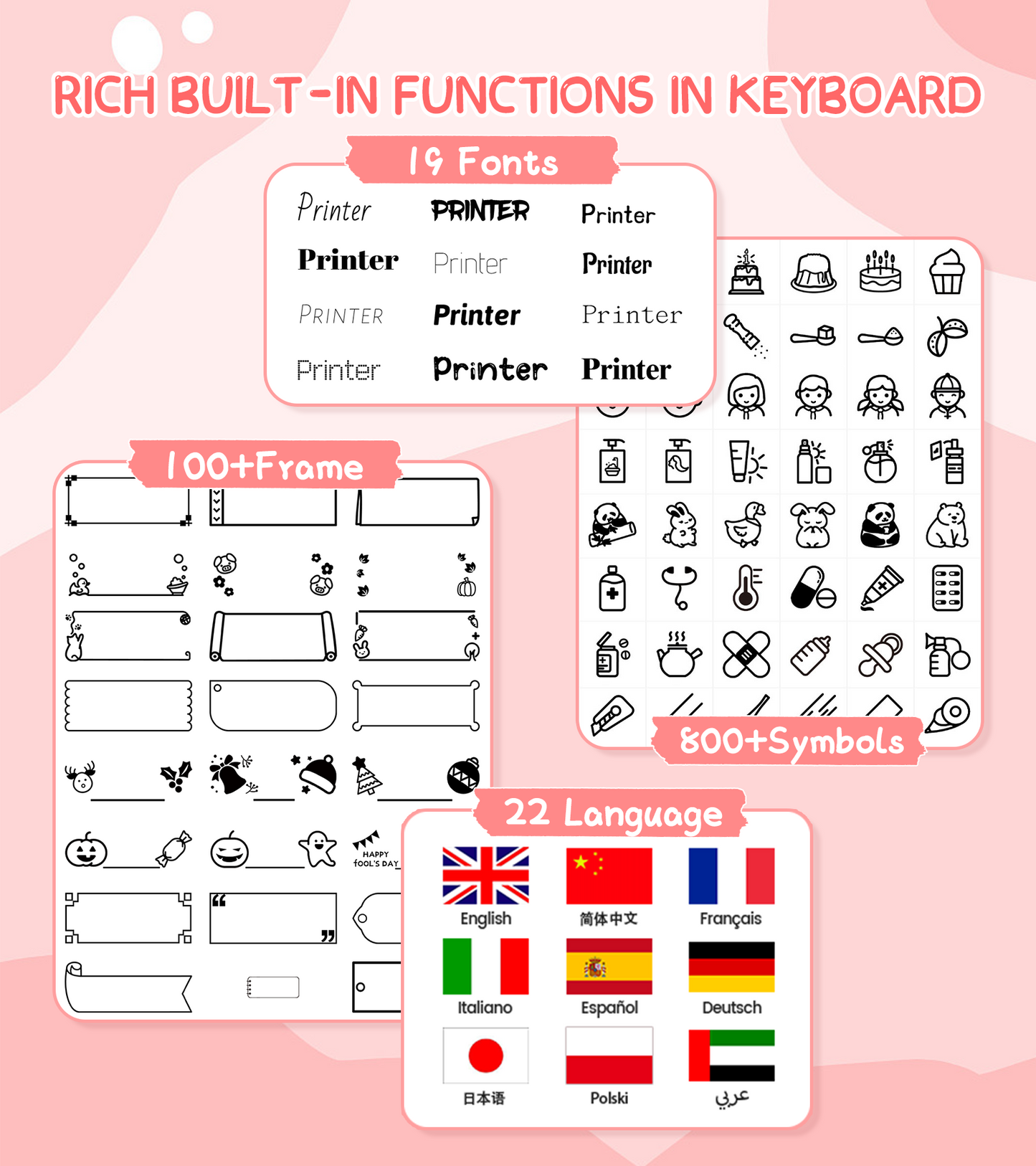 Label Maker Machine with Tapes Bundle, Pink Label Maker Waterproof-Labels, Desktop Labeler Machine with 4PK Tapes Laminated White for Home Kids School Items, Keyboard Labeler with 16 Fonts 800+ Icons