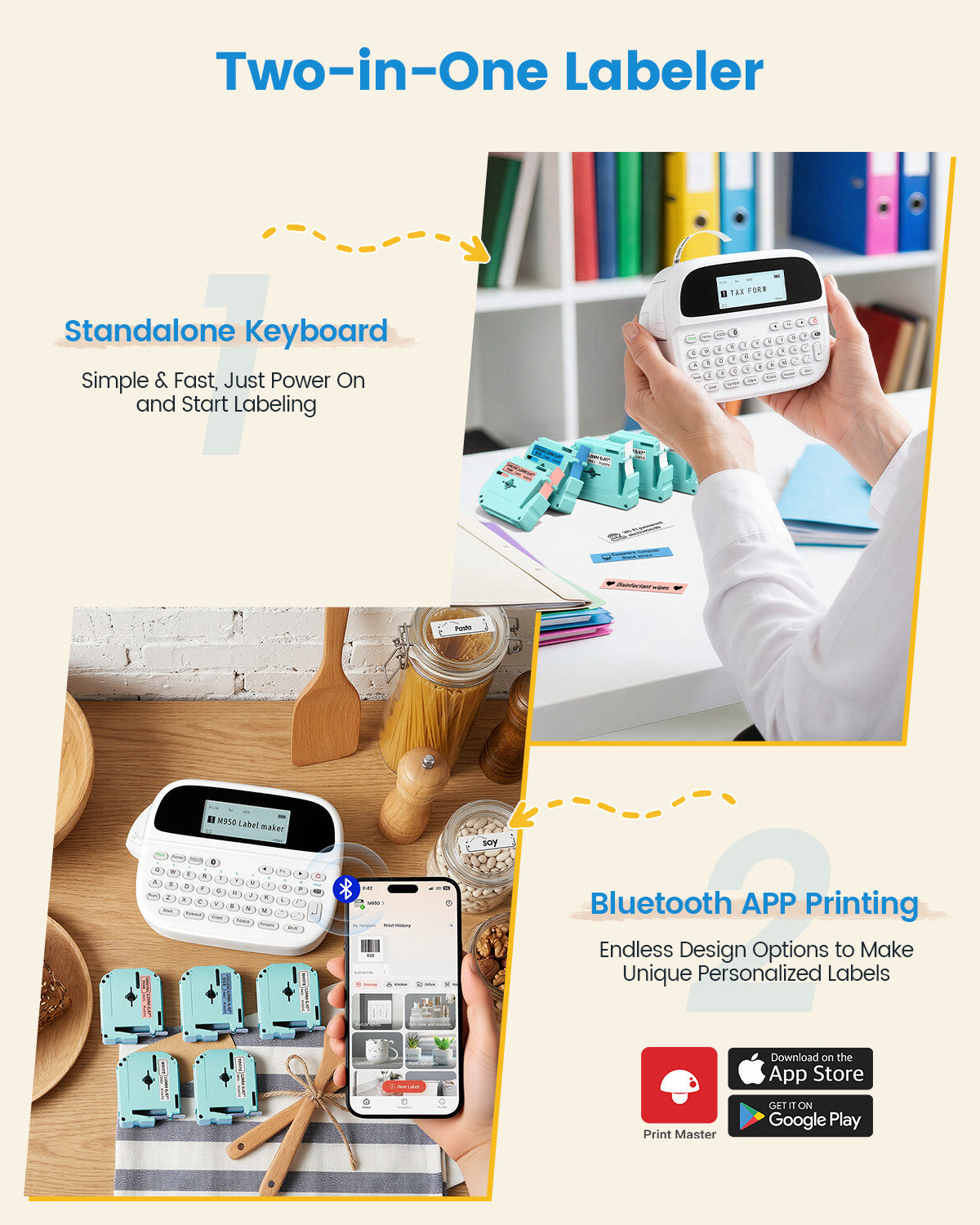 M950 Label Maker Machine with 5 Color Tapes, Rechargeable Backlit Label Maker Waterproof-Labels 12mm, Portable Labeler for Home Office School Kitchen, Kids Teachers Daily Organization