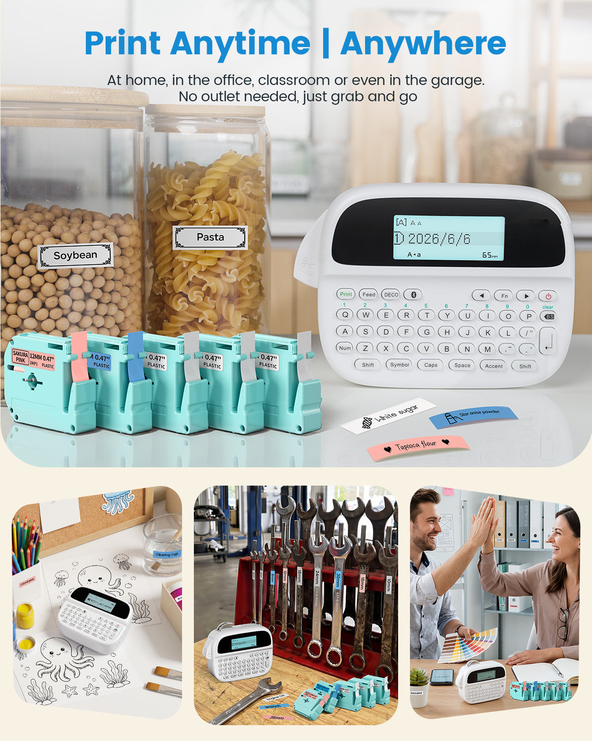 M950 Label Maker Machine with 5 Color Tapes, Rechargeable Backlit Label Maker Waterproof-Labels 12mm, Portable Labeler for Home Office School Kitchen, Kids Teachers Daily Organization