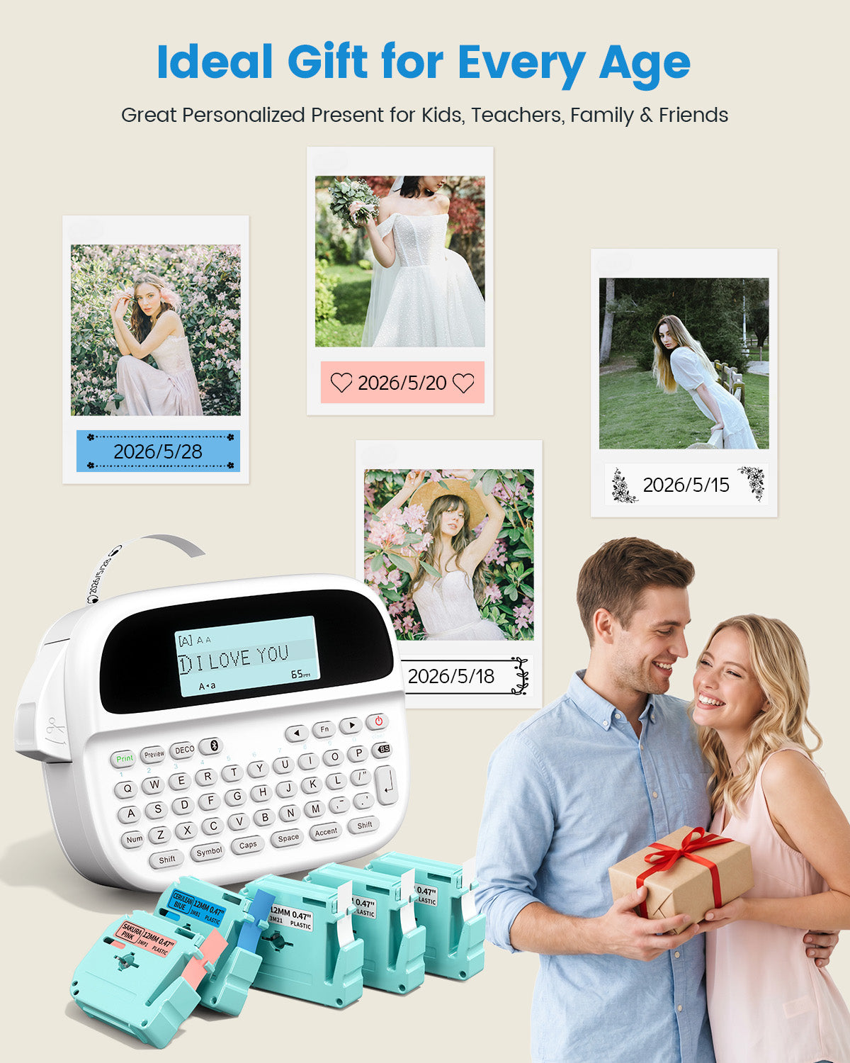 M950 Label Maker Machine with 5 Color Tapes, Rechargeable Backlit Label Maker Waterproof-Labels 12mm, Portable Labeler for Home Office School Kitchen, Kids Teachers Daily Organization