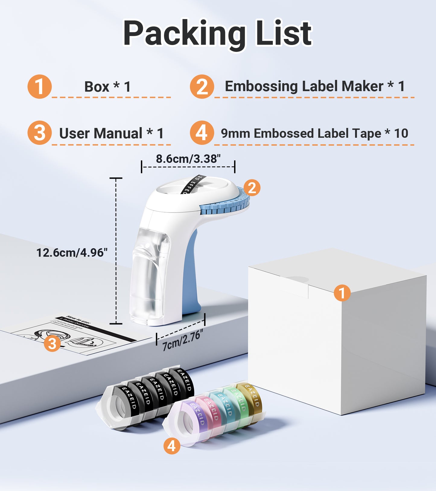 EazeID Embossing Label Maker Manual, Vintage Embossed Label Maker Machine with Tapes, Embosser Labeler with 10 Rolls Embossing 9mm Labels-Waterproof for Home Office School, DIY Crafting Scrapbooking