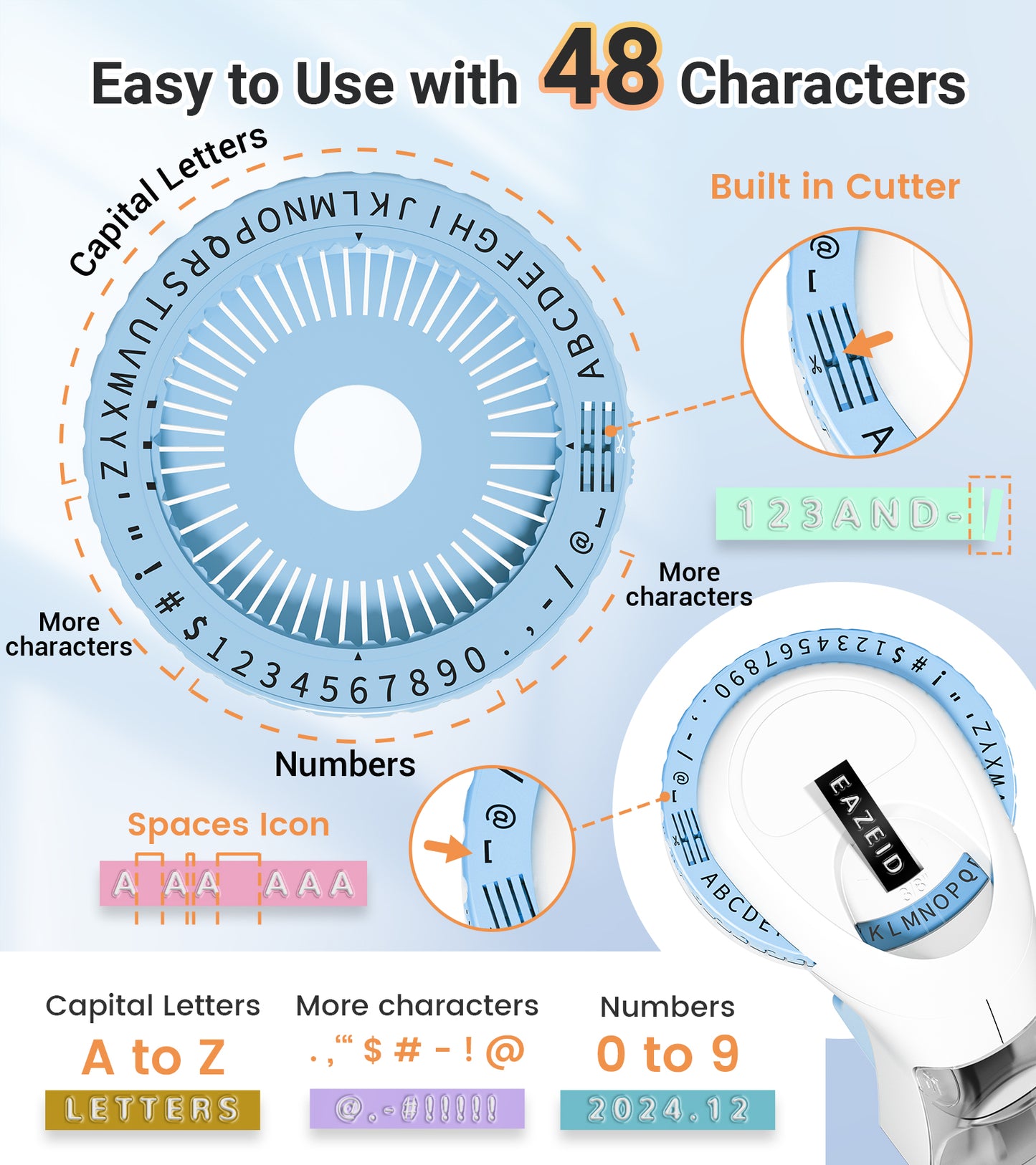 EazeID Embossing Label Maker Manual, Vintage Embossed Label Maker Machine with Tapes, Embosser Labeler with 10 Rolls Embossing 9mm Labels-Waterproof for Home Office School, DIY Crafting Scrapbooking