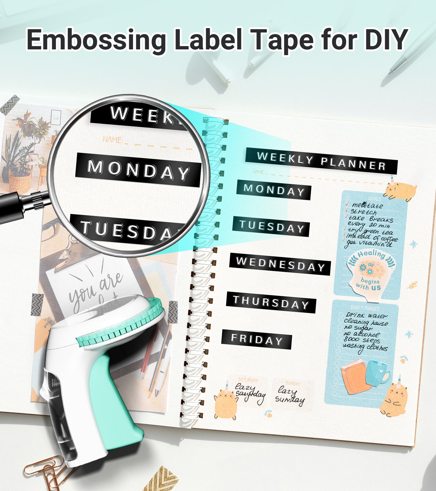 EazeID Embossing Label Maker Manual, Embossed Label Maker Machine with Tapes, Retro 3D Vintage Embosser Labeler with 10 Rolls 3/8 Inch Label Tapes for Home Gifts, DIY Crafting Scrapbooking Supplies