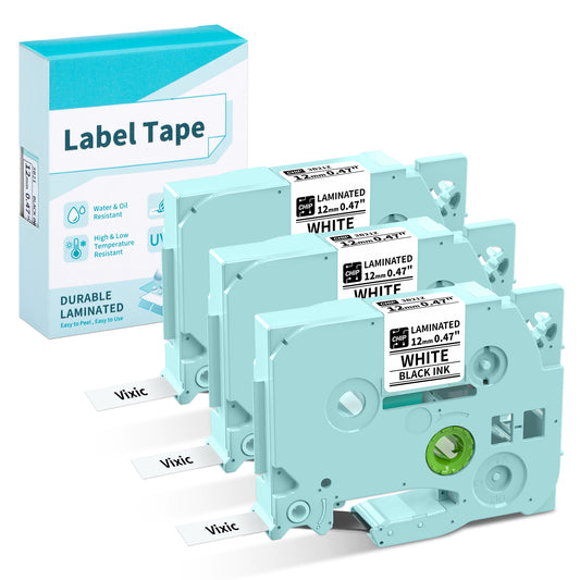 12mm 0.47 Inch Laminated Black Ink on White Label Tape 3B21Z for D210S H1100 D480BT E1000 P3200 Label Maker Tape, for P Touch PTD210 PTH110 PTD220 PTH111 D410 D600 Label Maker - 3 Pack