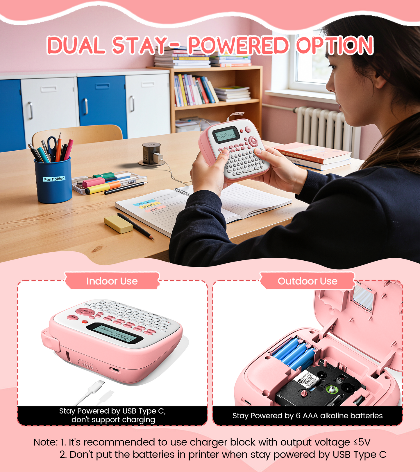 Label Maker Machine with Tapes Bundle, Pink Label Maker Waterproof-Labels, Desktop Labeler Machine with 4PK Tapes Laminated White for Home Kids School Items, Keyboard Labeler with 16 Fonts 800+ Icons