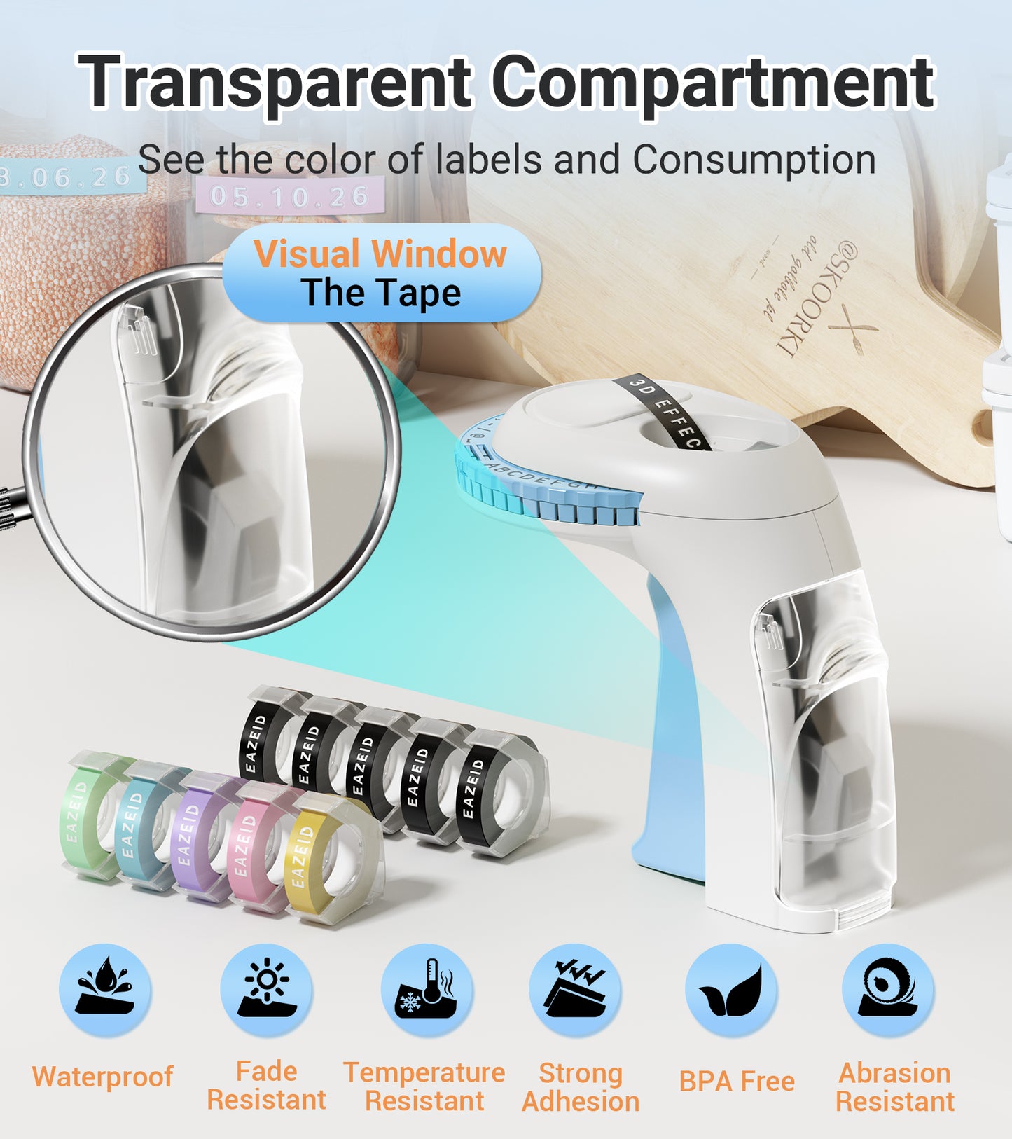 EazeID Embossing Label Maker Manual, Vintage Embossed Label Maker Machine with Tapes, Embosser Labeler with 10 Rolls Embossing 9mm Labels-Waterproof for Home Office School, DIY Crafting Scrapbooking