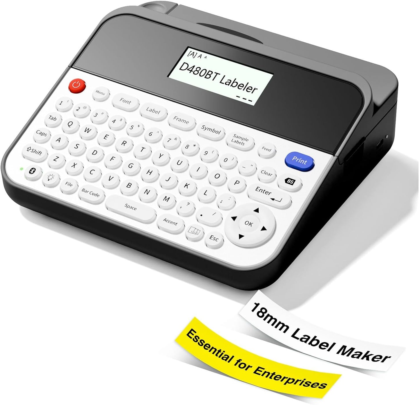 Label Maker Machine with Tape, D480BT Business Label Printer, QWERTY Keyboard Labeler with Backlighting LCD Screen, Up to ~3/4 inch, Bluetooth Connect PC&Smartphone Rechargeable, Green