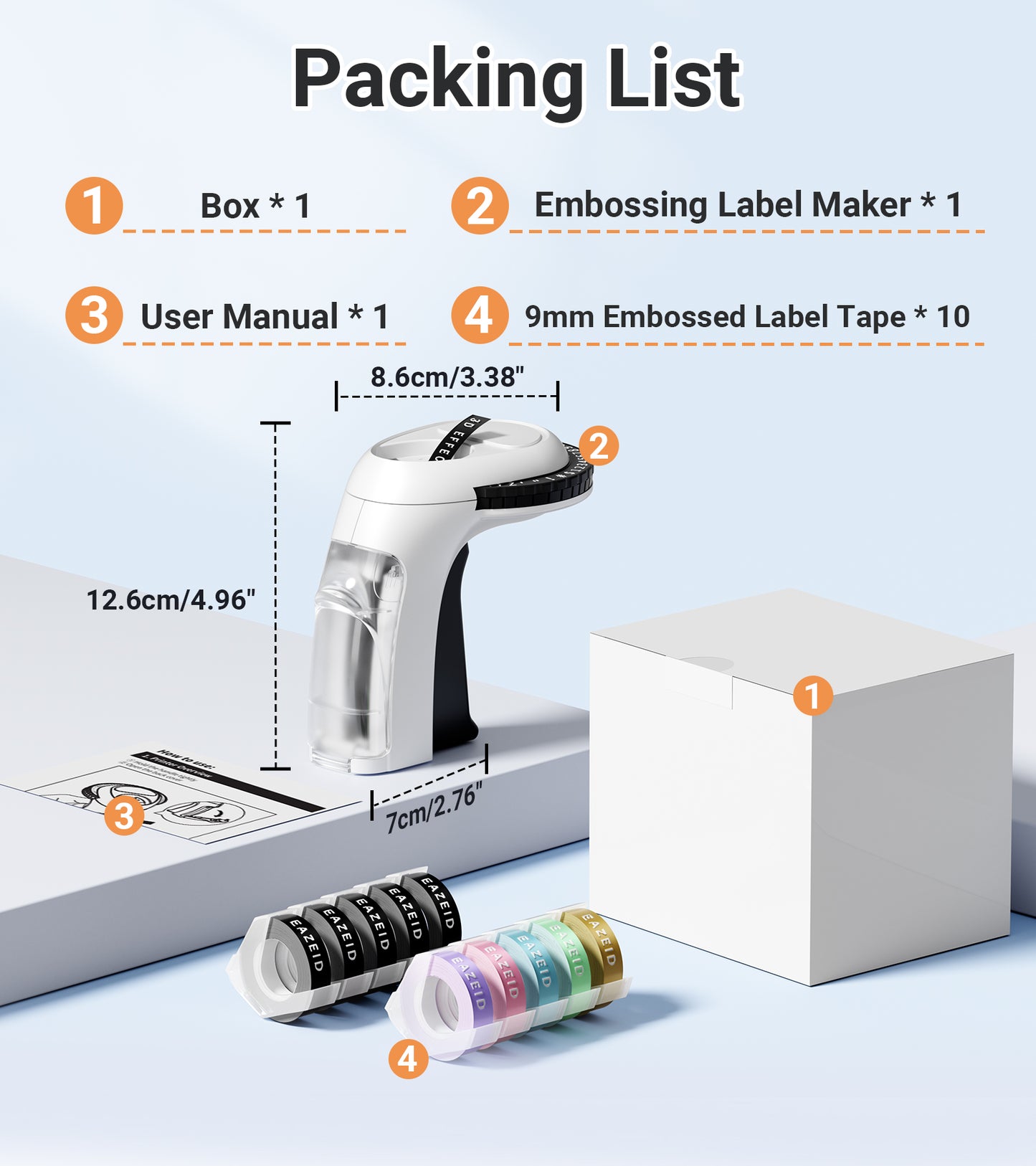 EazeID Embossing Label Maker Machine with 10 Rolls Tapes