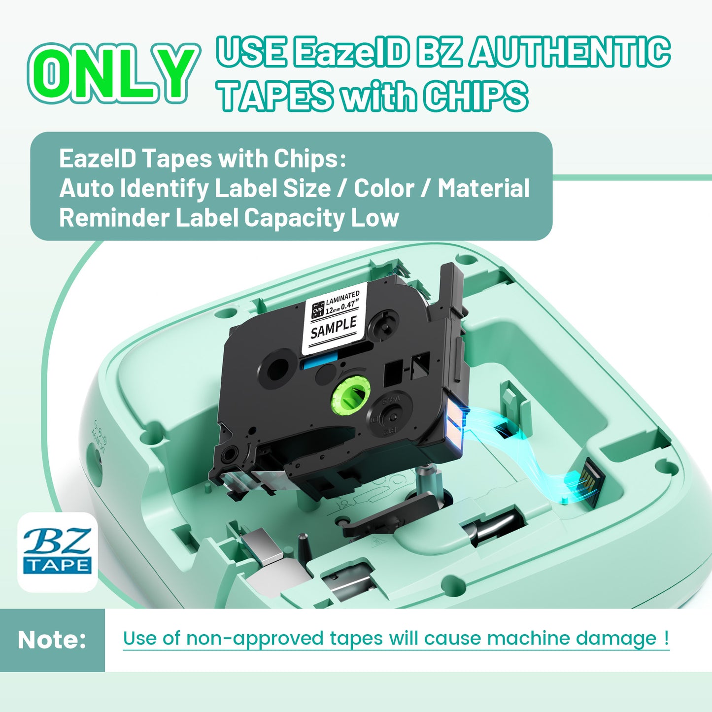 EazeID Label Maker Waterproof-Labels, Desktop Label Maker for Kids, D210S Handheld Labeler Machine with Tape-12mm 0.47 Laminated White, Multiple Symbols for Home Office School Kids Teachers Gifts