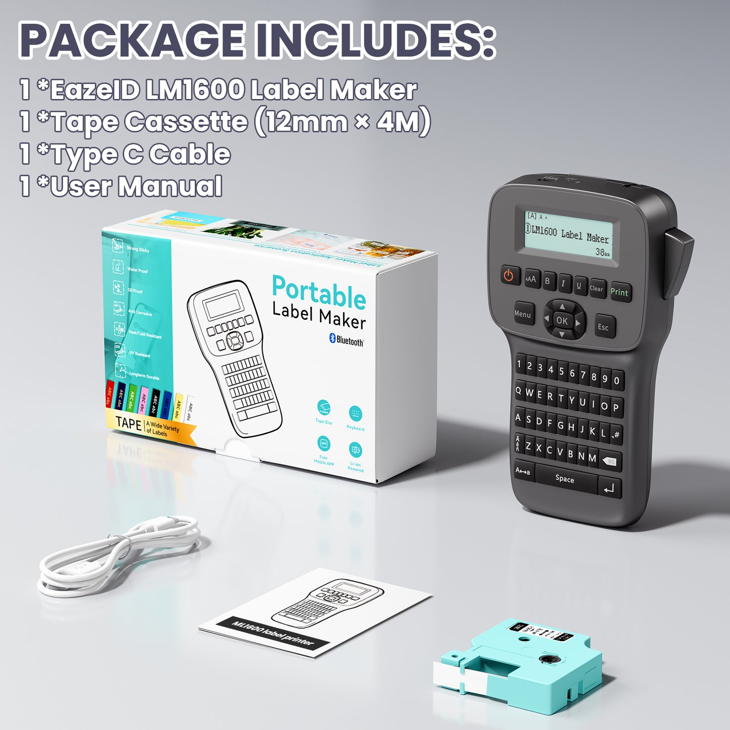EazeID LM1600 Label Maker Machine with Tapes