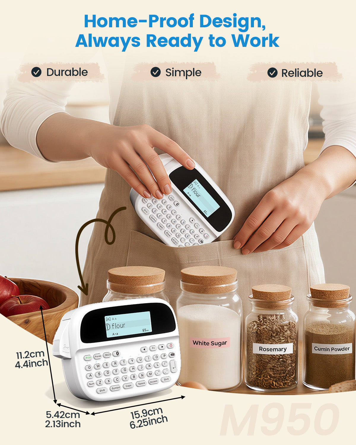 M950 Label Maker Machine with 5 Color Tapes, Rechargeable Backlit Label Maker Waterproof-Labels 12mm, Portable Labeler for Home Office School Kitchen, Kids Teachers Daily Organization