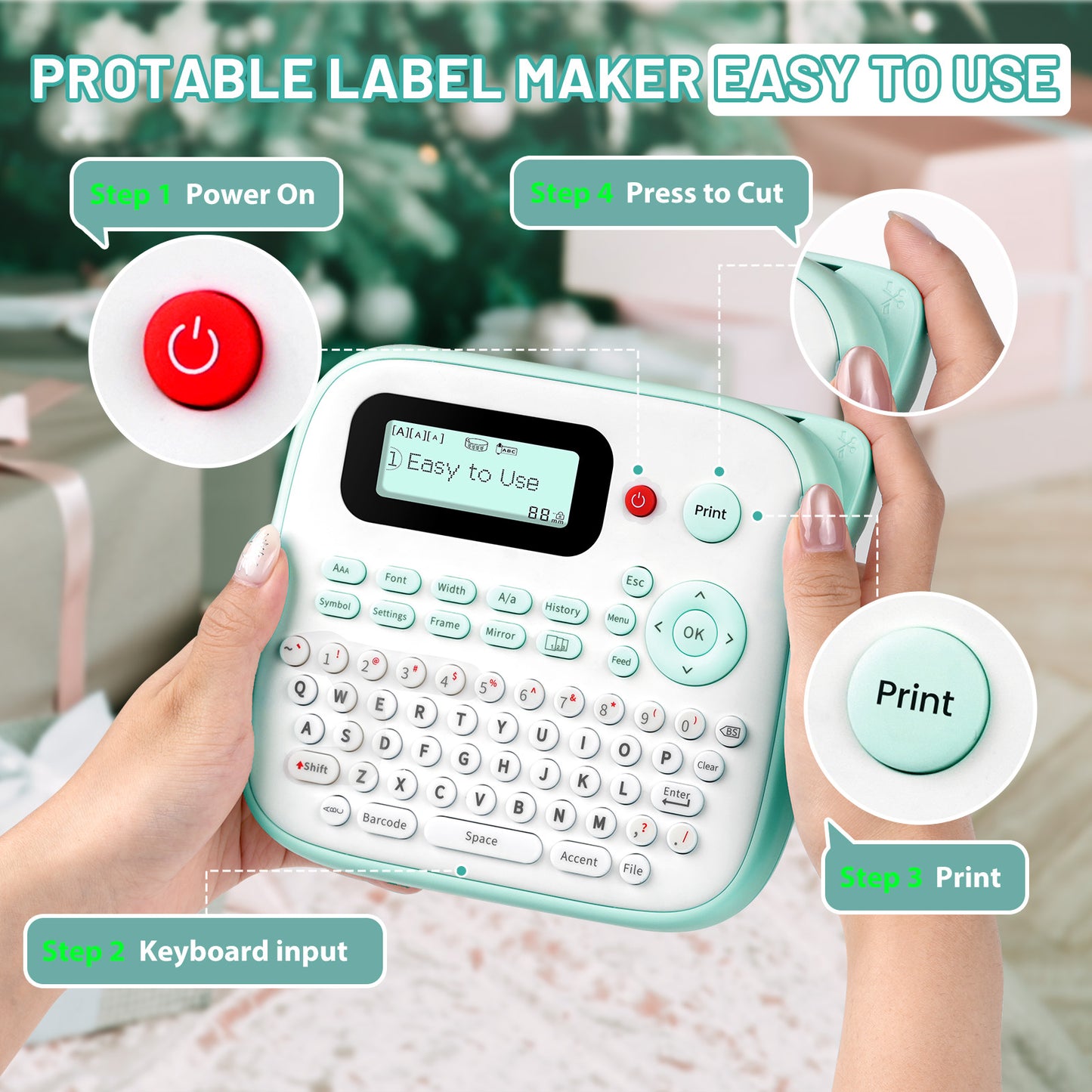 EazeID Label Maker Waterproof-Labels, Desktop Label Maker for Kids, D210S Handheld Labeler Machine with Tape-12mm 0.47 Laminated White, Multiple Symbols for Home Office School Kids Teachers Gifts