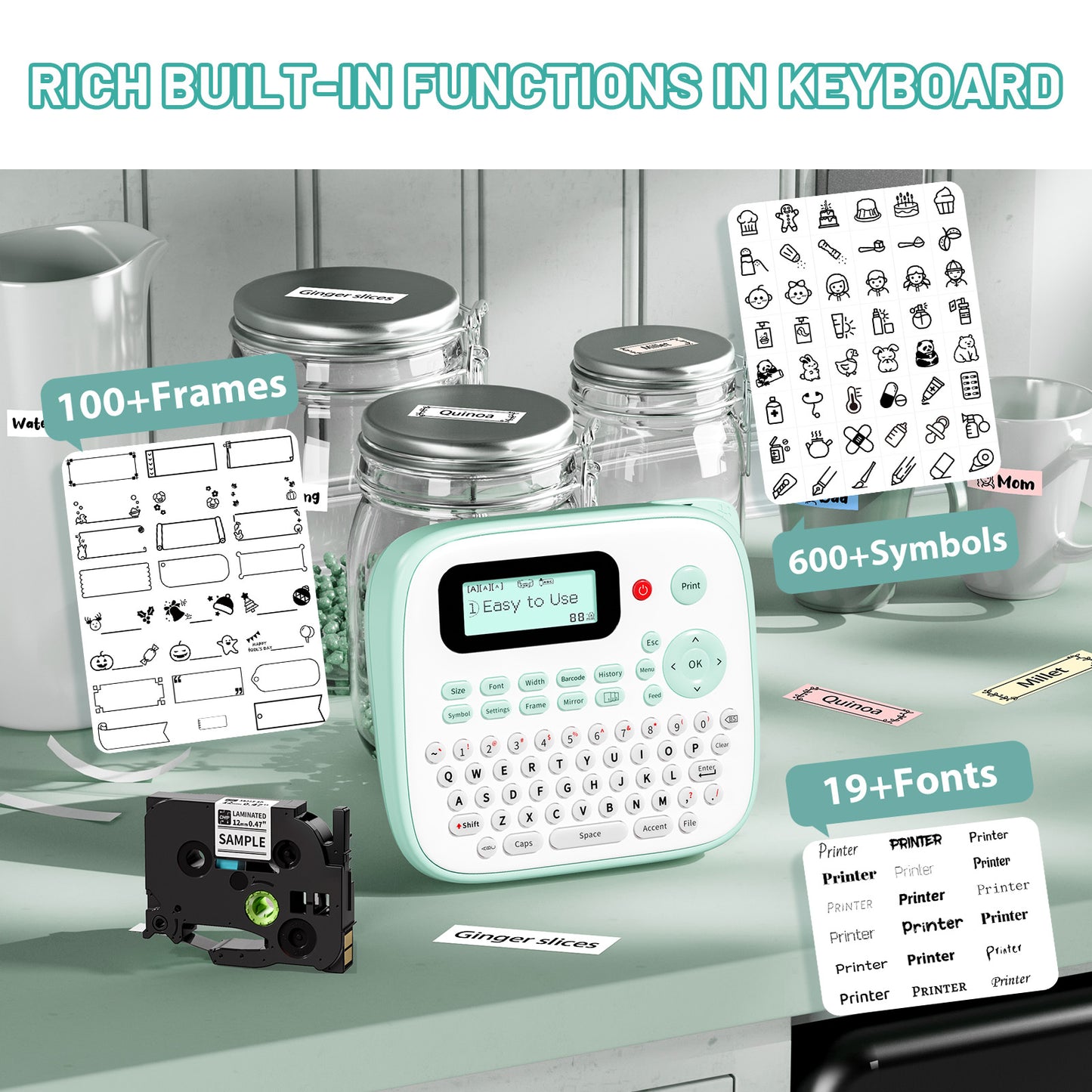EazeID Label Maker Waterproof-Labels, Desktop Label Maker for Kids, D210S Handheld Labeler Machine with Tape-12mm 0.47 Laminated White, Multiple Symbols for Home Office School Kids Teachers Gifts