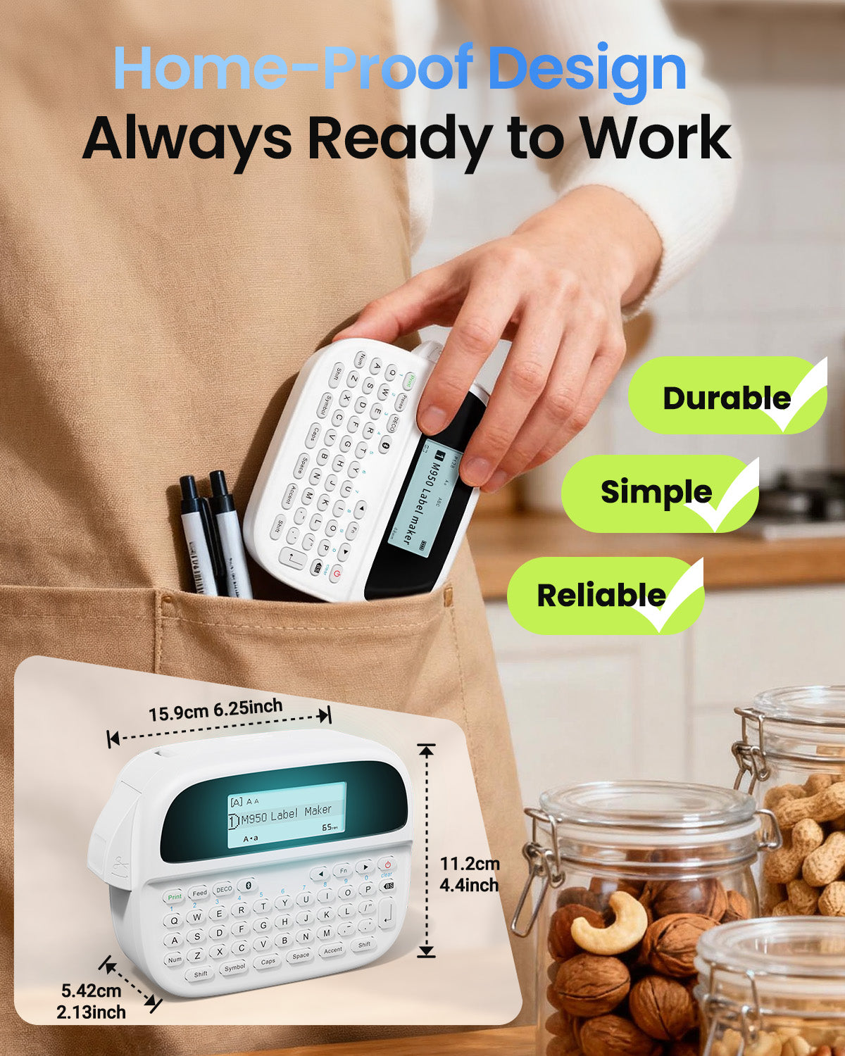 Label Maker Machine with-Tape, Rechargeable Label Maker Waterproof-Labels, Handheld Electric Label Maker with Keyboard, Backlit & Bluetooth Labeler, M950 for Home Kitchen Office School Kids Teachers