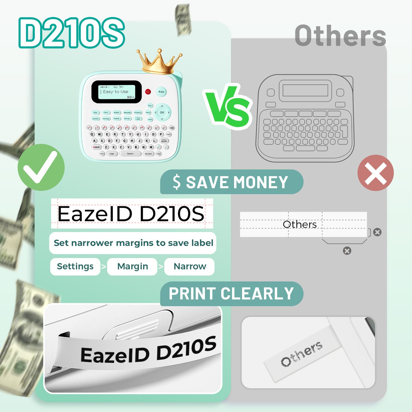 EazeID Label Maker Waterproof-Labels, Desktop Label Maker for Kids, D210S Handheld Labeler Machine with Tape-12mm 0.47 Laminated White, Multiple Symbols for Home Office School Kids Teachers Gifts