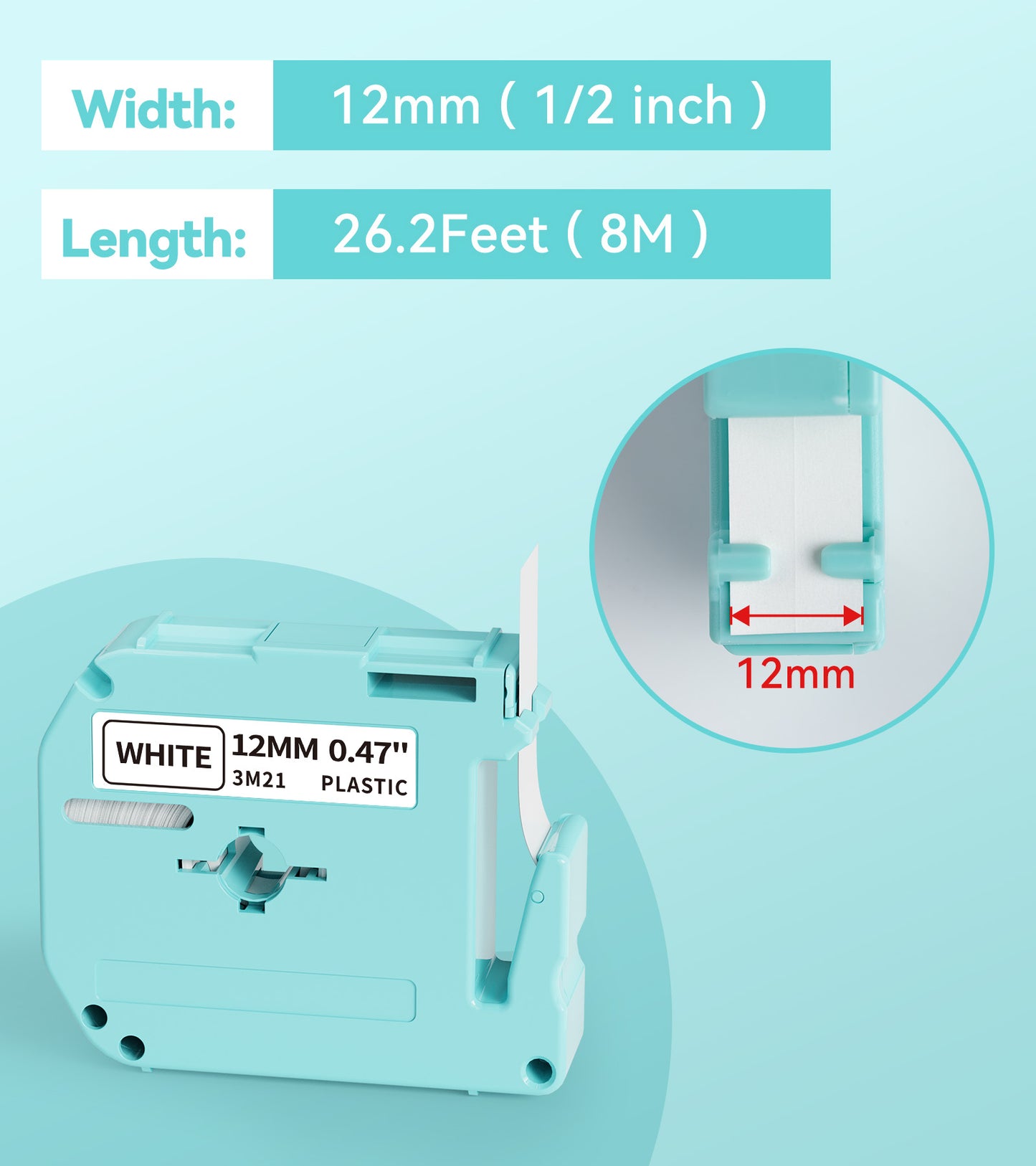 M-K231 Compatible with Brother M Tape P Touch 12mm 0.47 White M231 MK231 M-K231s Label Tape, Work with Brother Ptouch PT-65 PT-M95 PT-90 PT-70 PT-80 PT-70BM PT-45 Label Maker, M950 Label Maker Refills