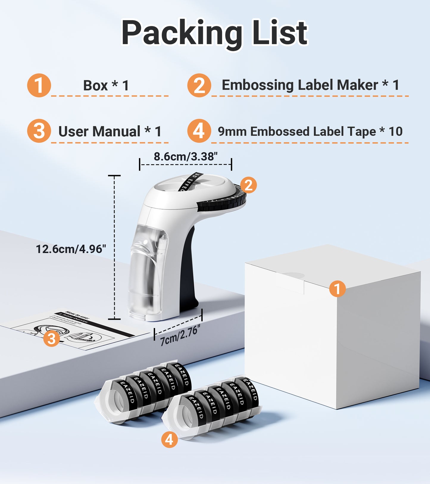 EazeID Embossing Label Maker, Embossed Label Maker Labels-Waterproof for Scrapbooking Supplies, Vintage Manual Labeler Machine with 3D 10-Roll Tapes Black for Home Office & Kids School Items