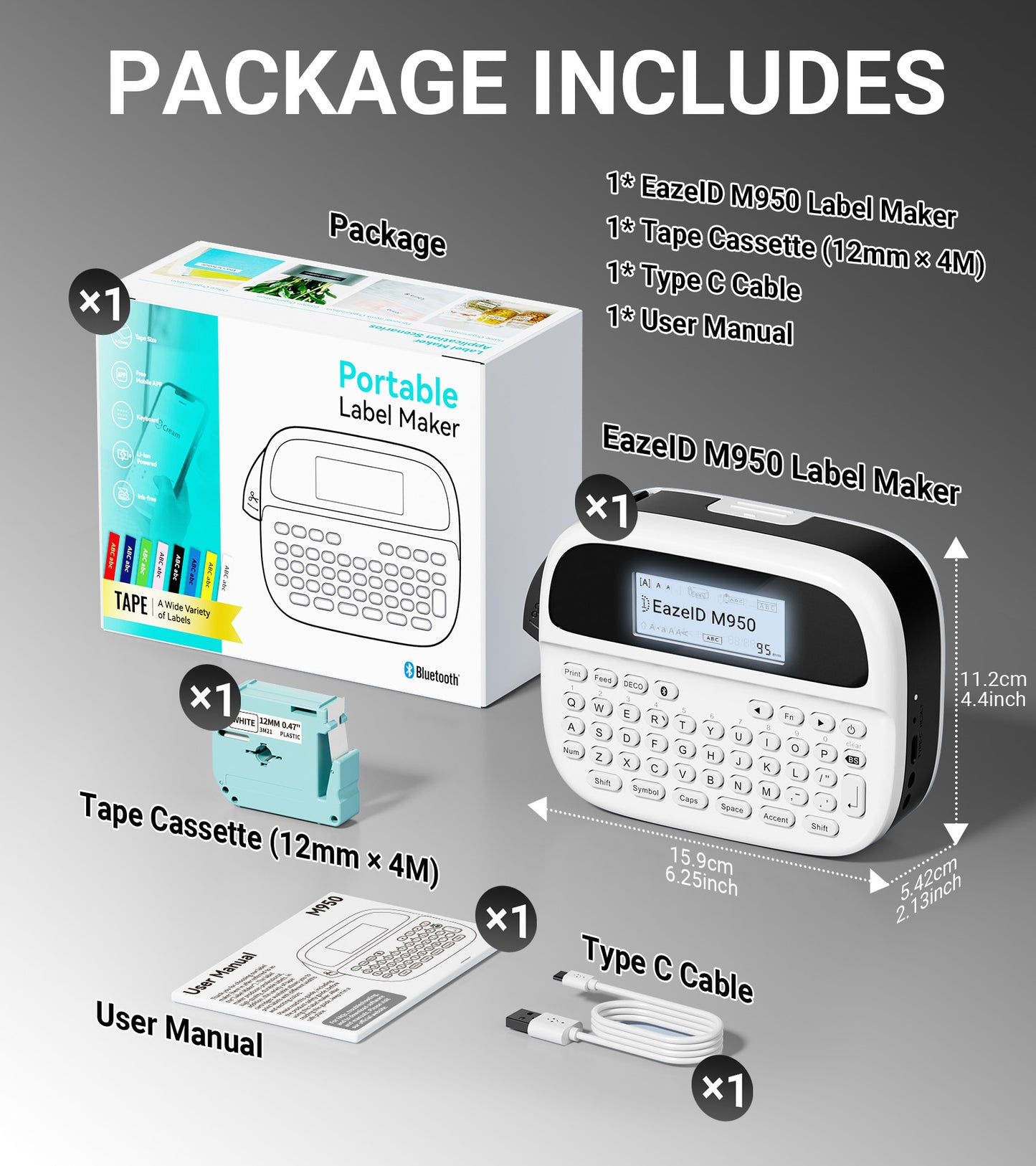 EazeID M950 Label Maker Machine with-Tape